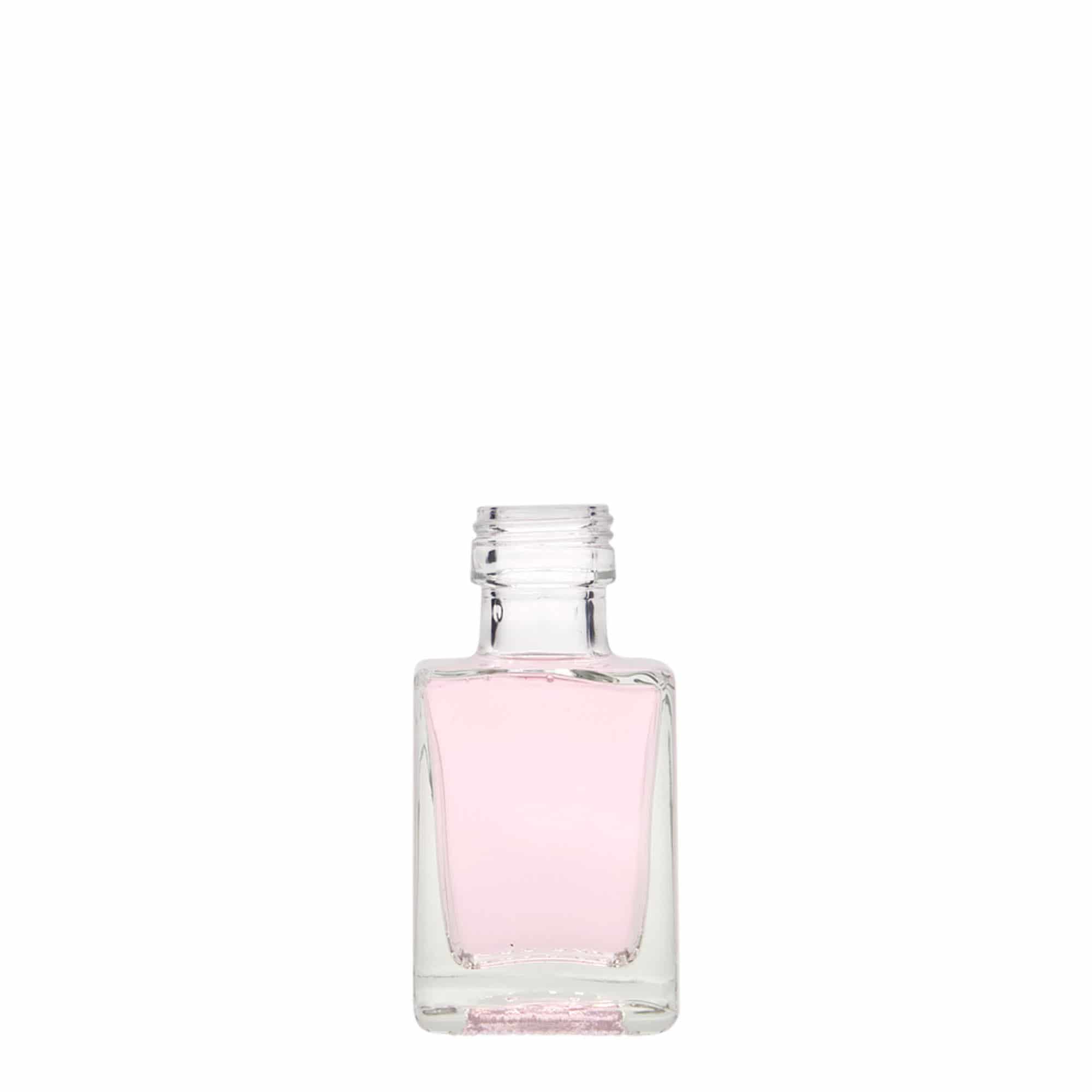 50 ml lasipullo 'Cube', neliönmuotoinen, suuaukko: PP 24