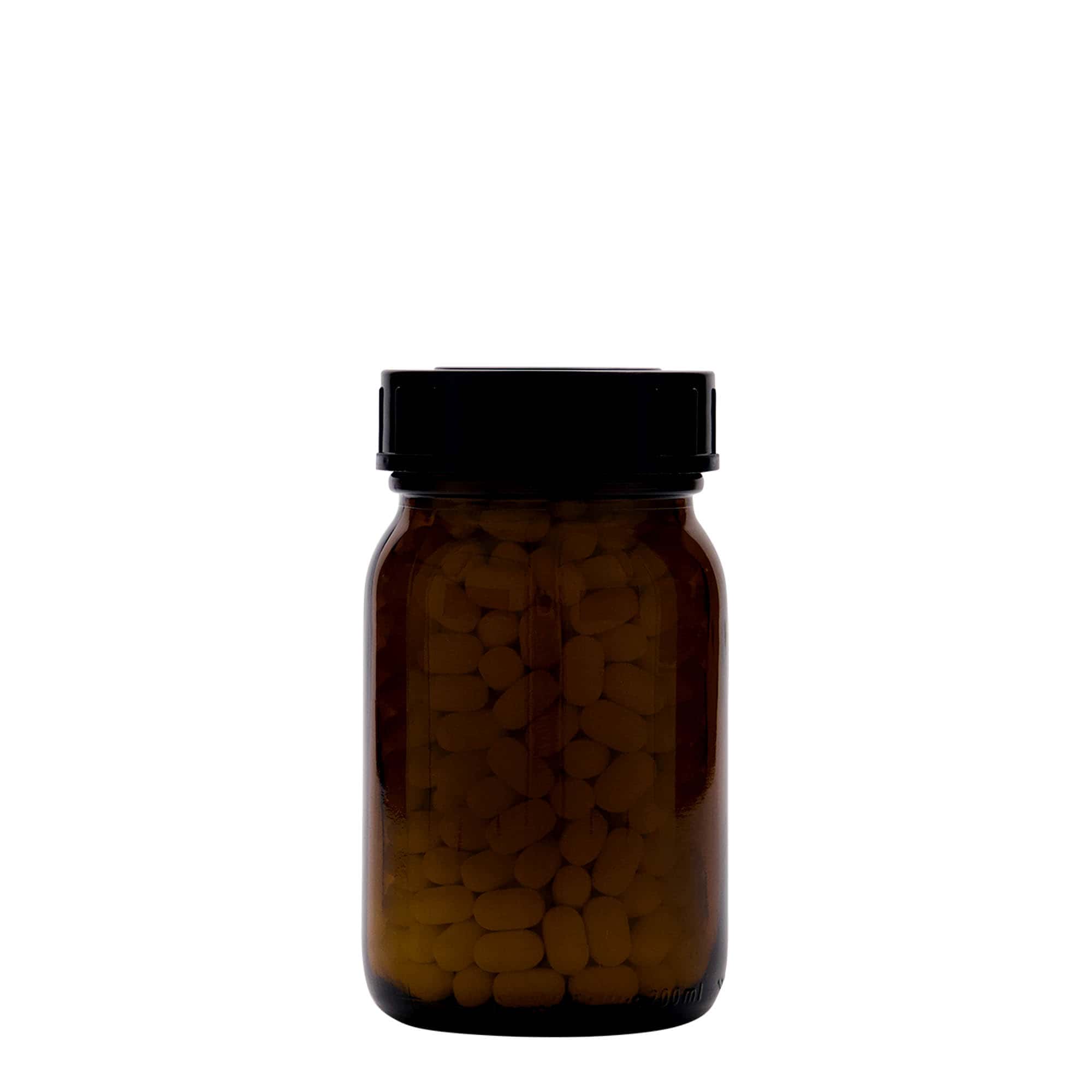 200 ml leveäkaulainen lasi, ruskea, suuaukko: DIN 55