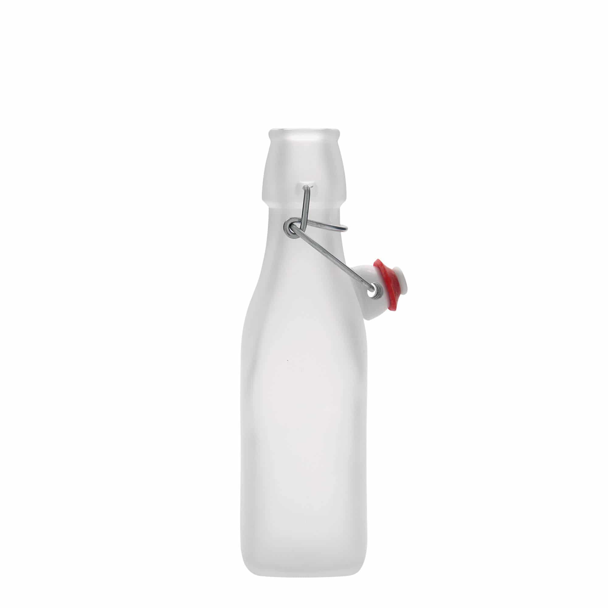 250 ml lasipullo ”Swing, neliö, valkoinen, suuaukko: saranakorkki”