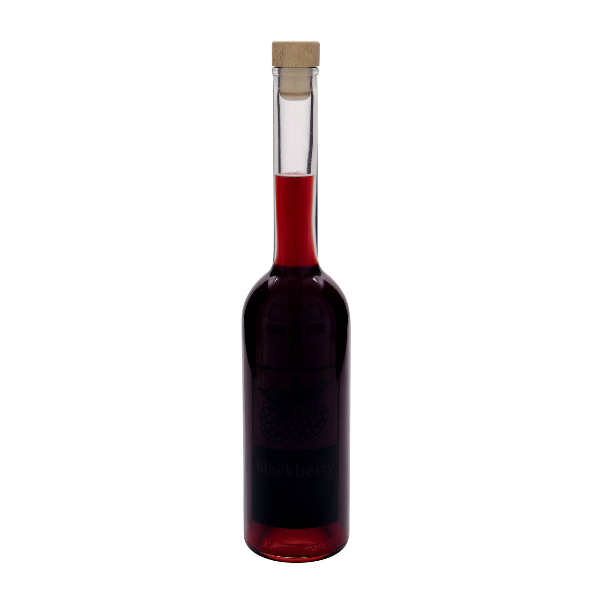 500 ml lasipullo ”Opera”, kuvio: Karhunvatukka, suuaukko: korkki