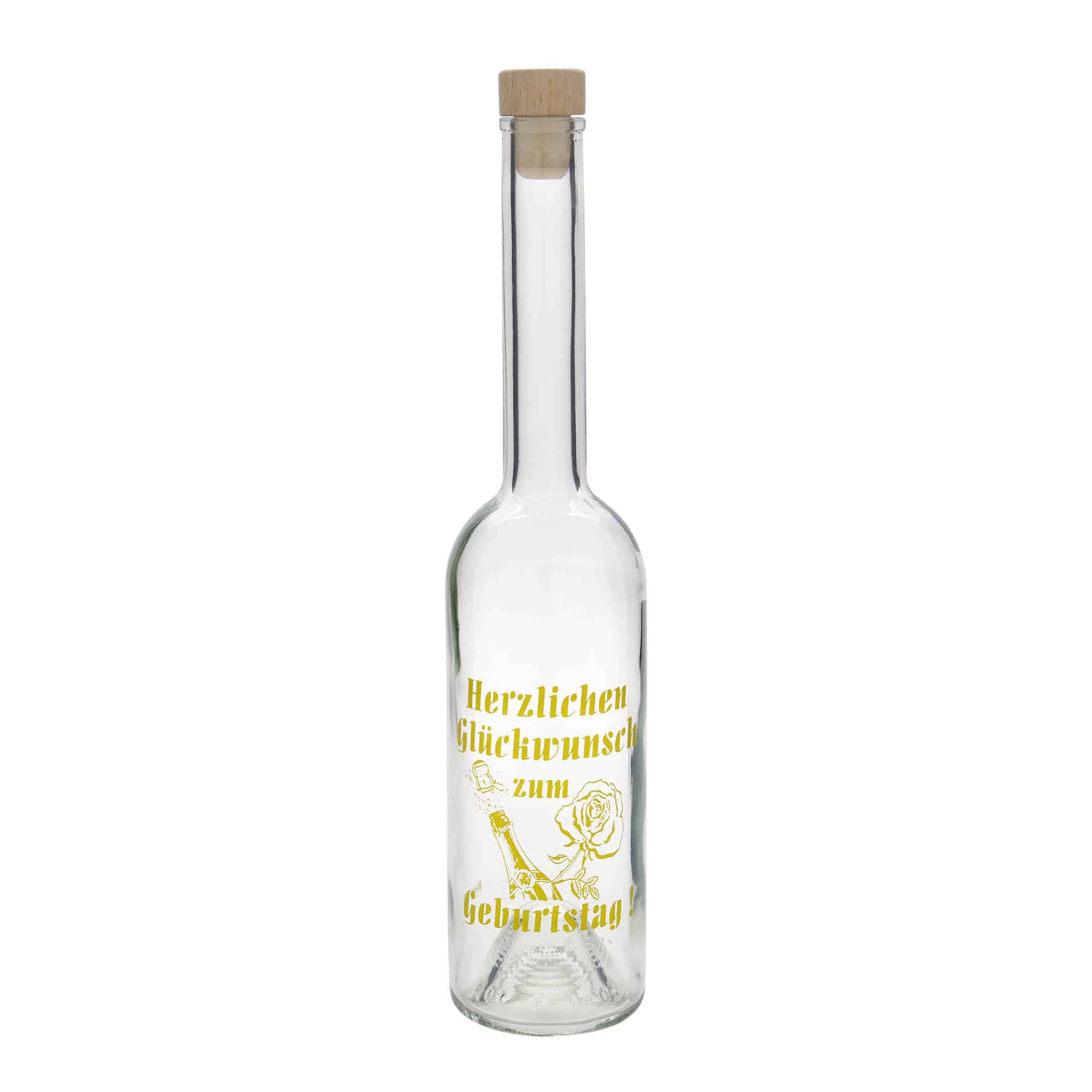500 ml lasipullo 'Ooppera', kuvio: syntymäpäiväpullo, suu: korkki