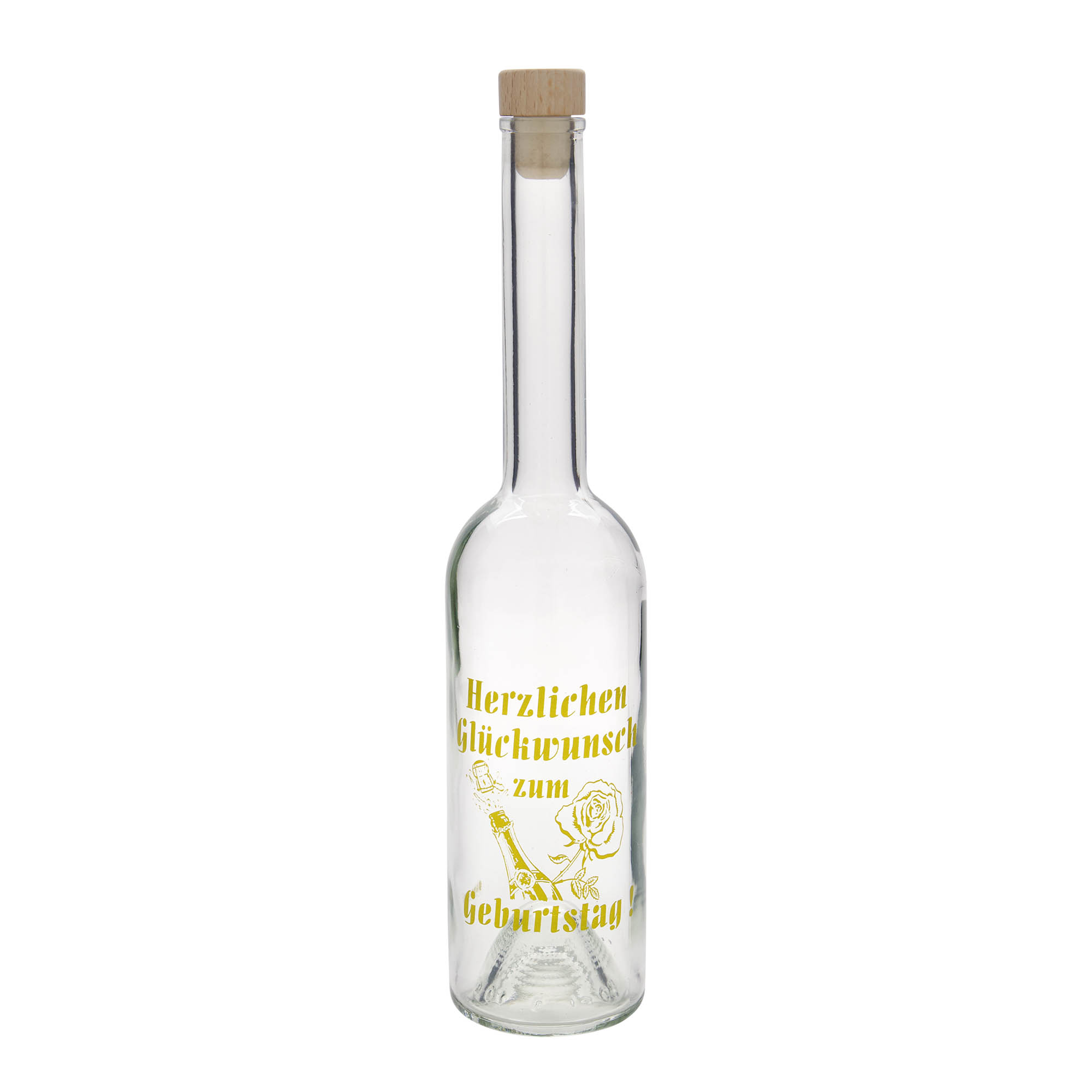 500 ml lasipullo 'Opera', kuvio: syntymäpäiväpullo, suuaukko: korkki