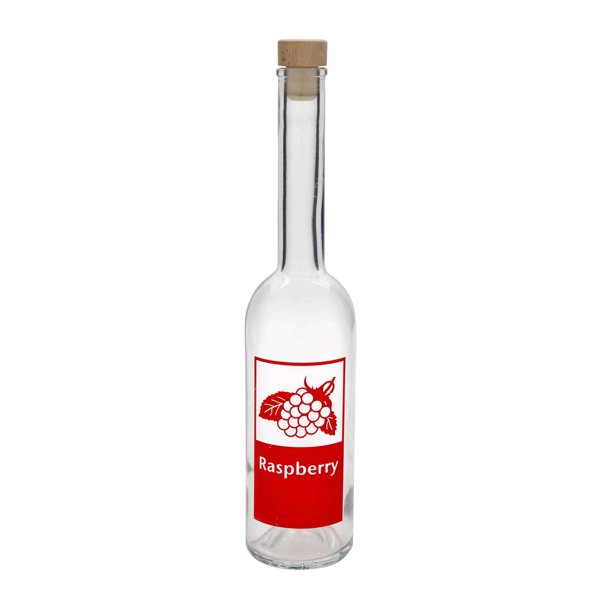500 ml lasipullo 'Ooppera', kuvio: Raspberry, suu: korkki
