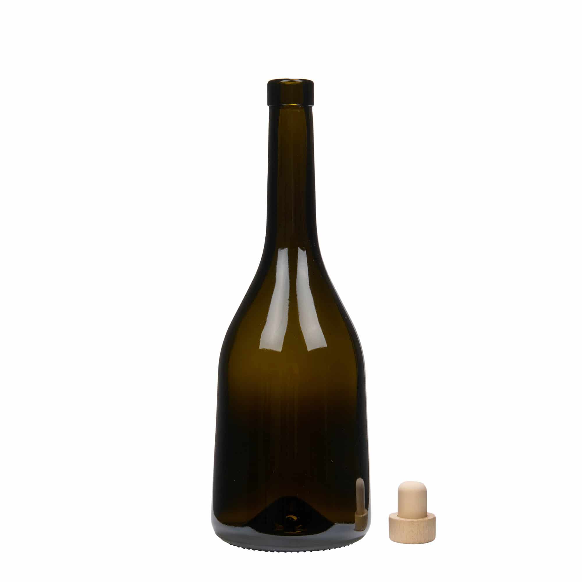 750 ml lasipullo 'Rustica', antiikinvihreä, suu: korkki