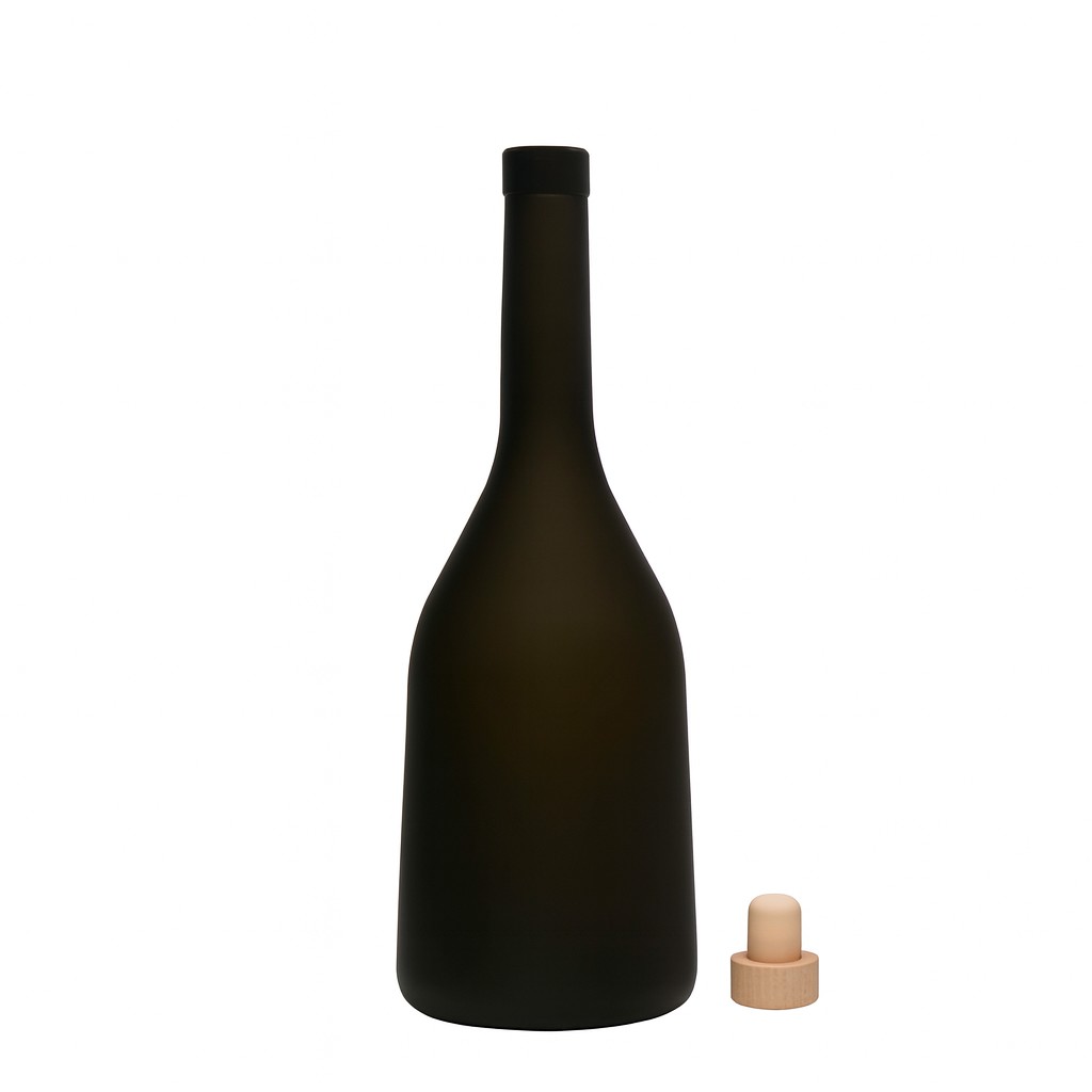 750 ml lasipullo ”Rustica”, antiikkivihreä, suuaukko: korkki