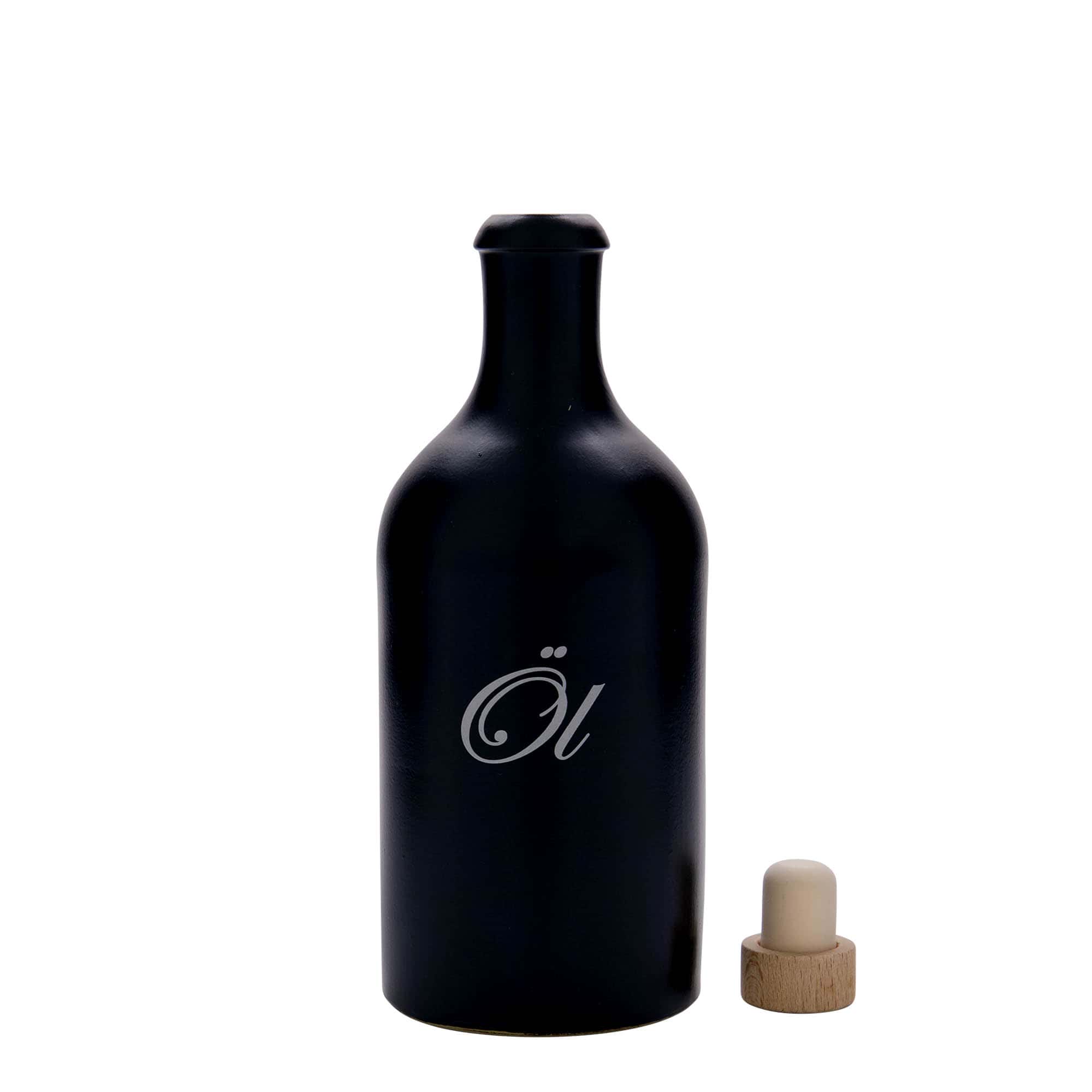 500 ml savituoppi, kuvio: Öljy, keraaminen, musta, suu: korkki