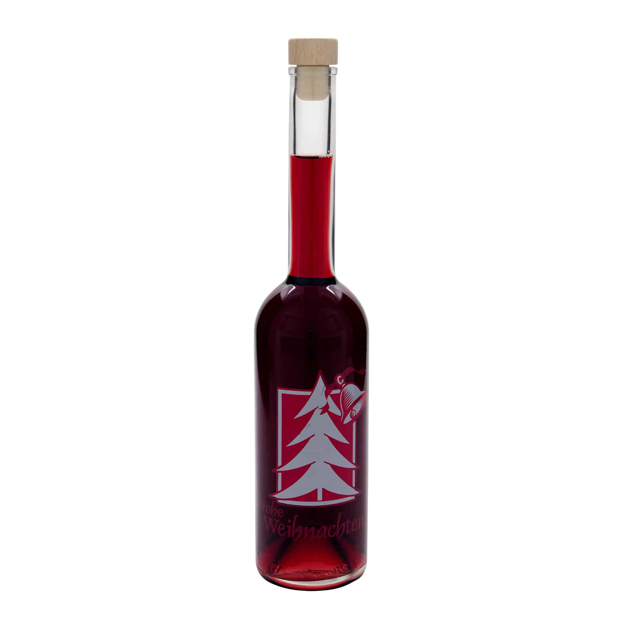 500 ml lasipullo ”Opera”, kuvitus: joulutervehdys, suuaukko: korkki