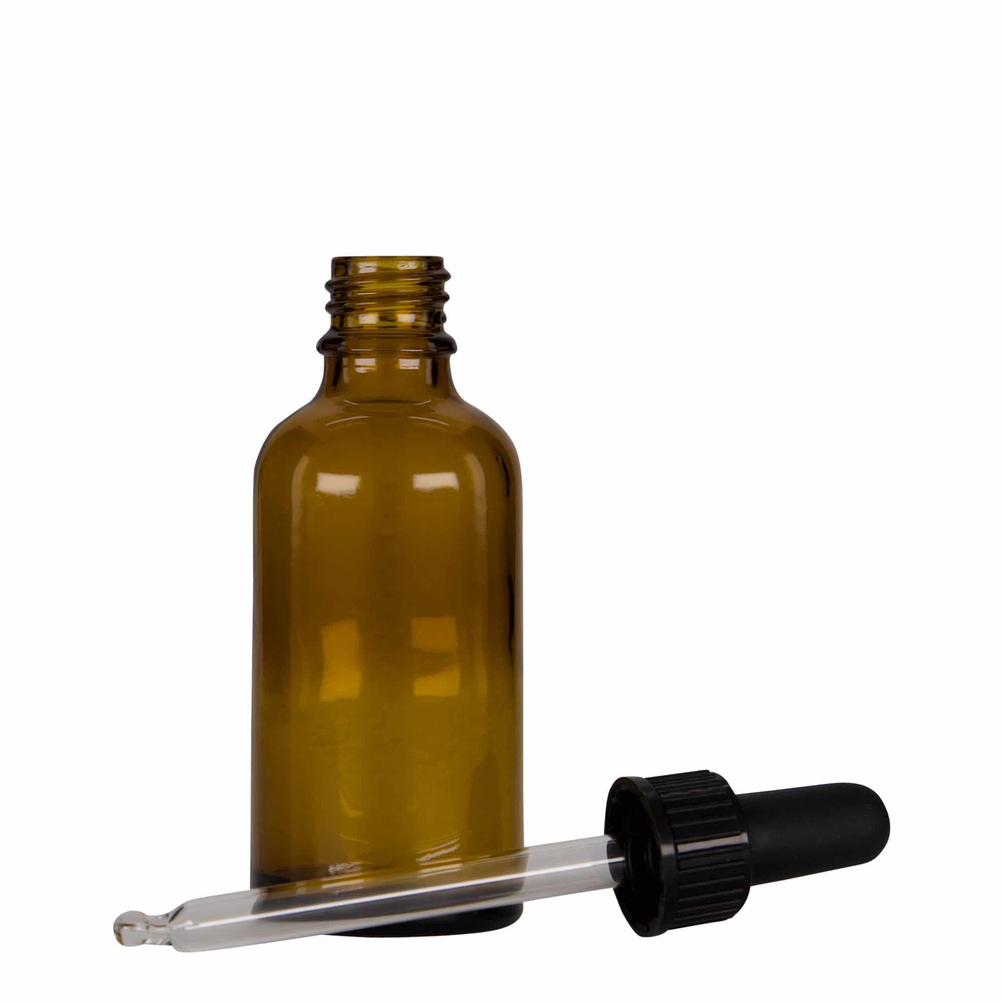 50 ml pipettipullo lääke, lasi, mustanruskea, suu: DIN 18