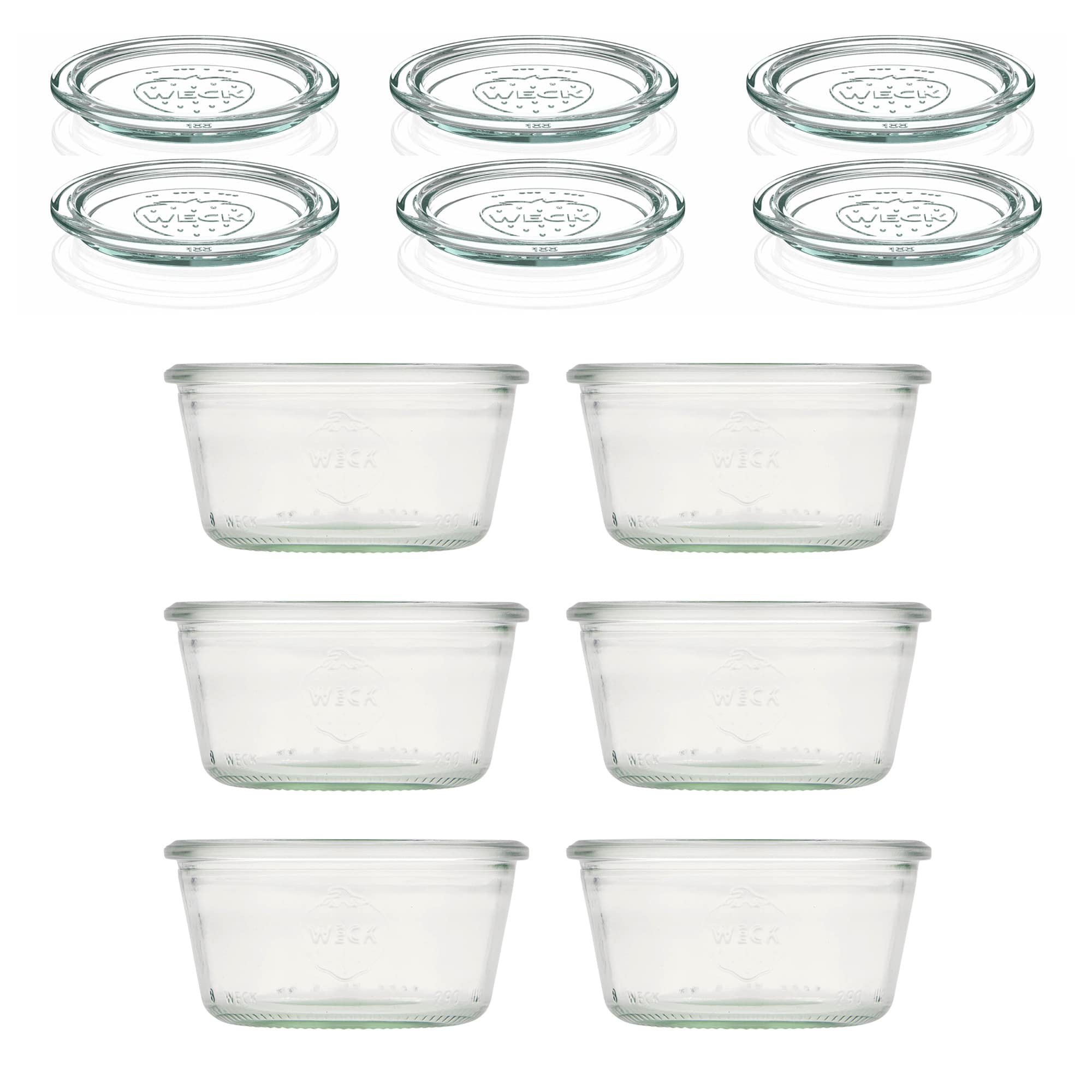 6x 290 ml matala WECK-kaatopurkki lasikannella RR 100