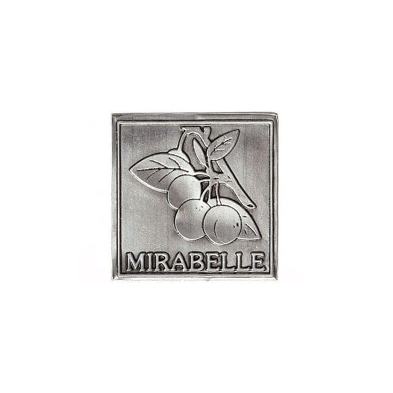 Tinaetiketti 'Mirabelli', neliö, metalli, hopea