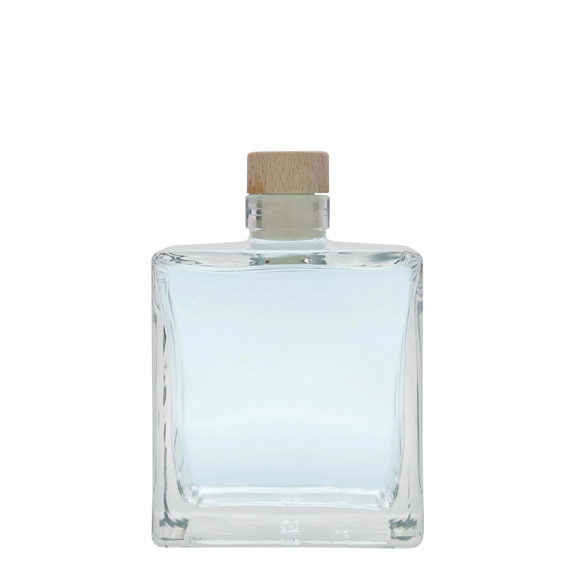 500 ml lasipullo 'Cube', neliö, suu: korkki