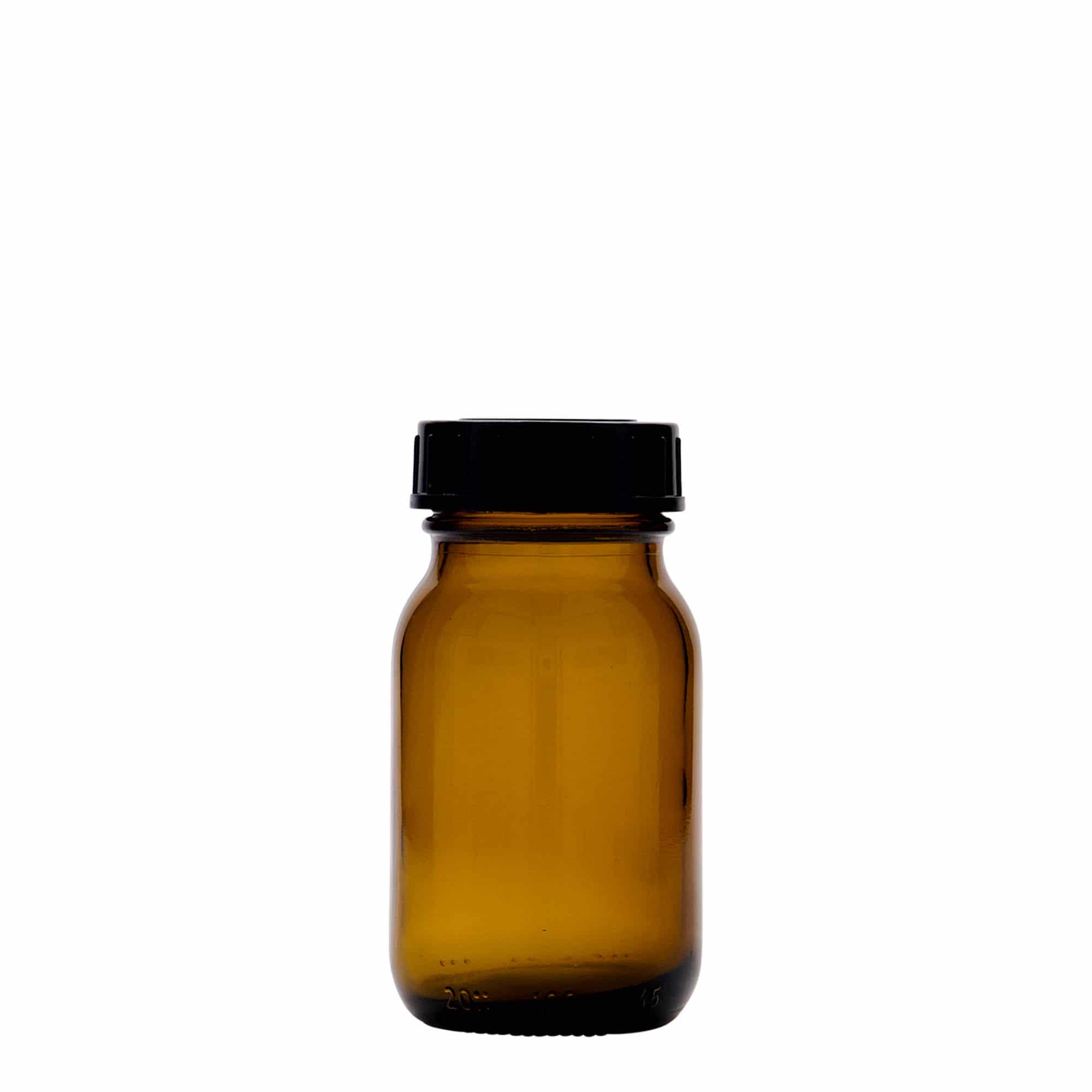100 ml leveäkaul. lasipurkki, ruskea, suu: DIN 40