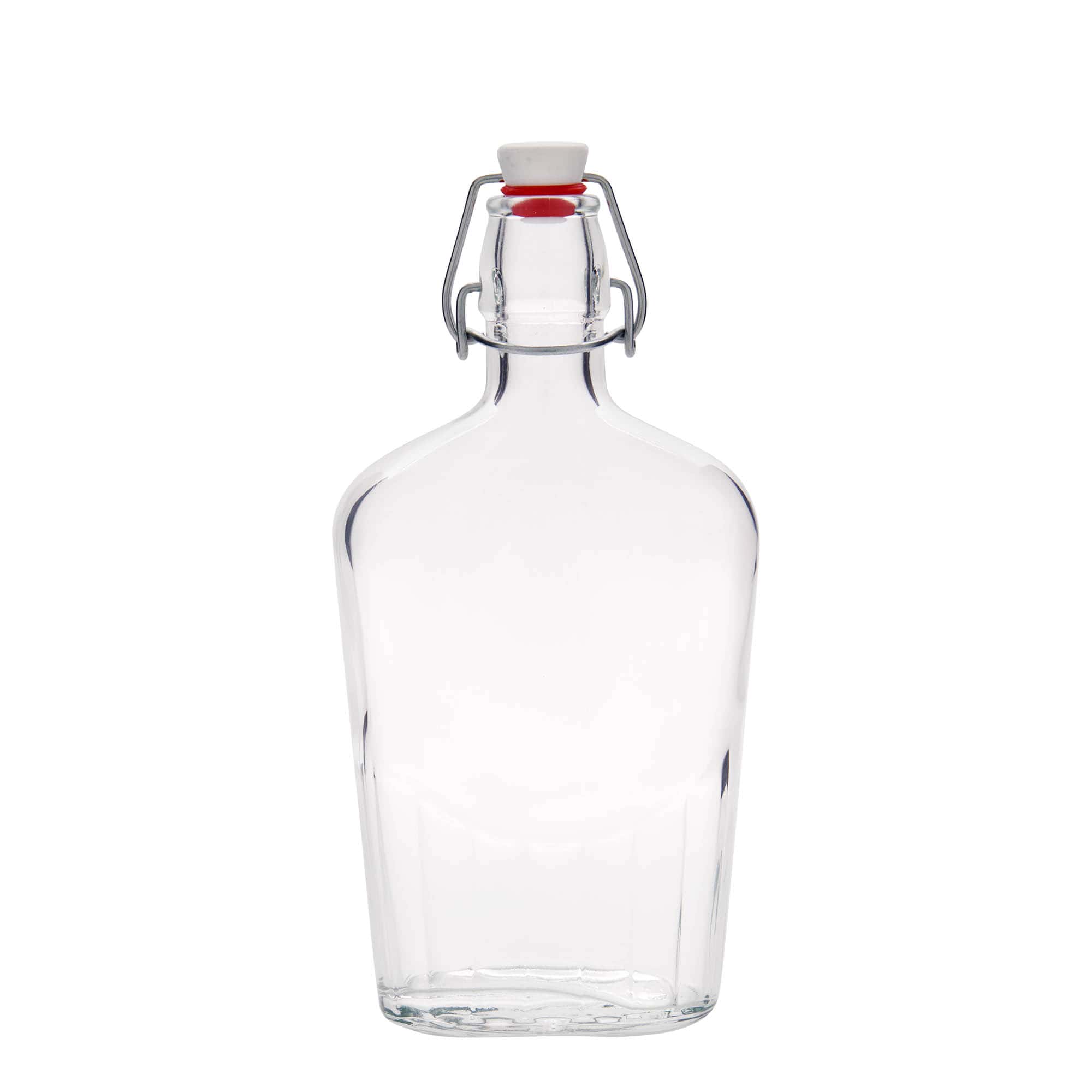 500 ml lasipullo ”Fiaschetta”, soikea, suuaukko: lukittava metallikorkki