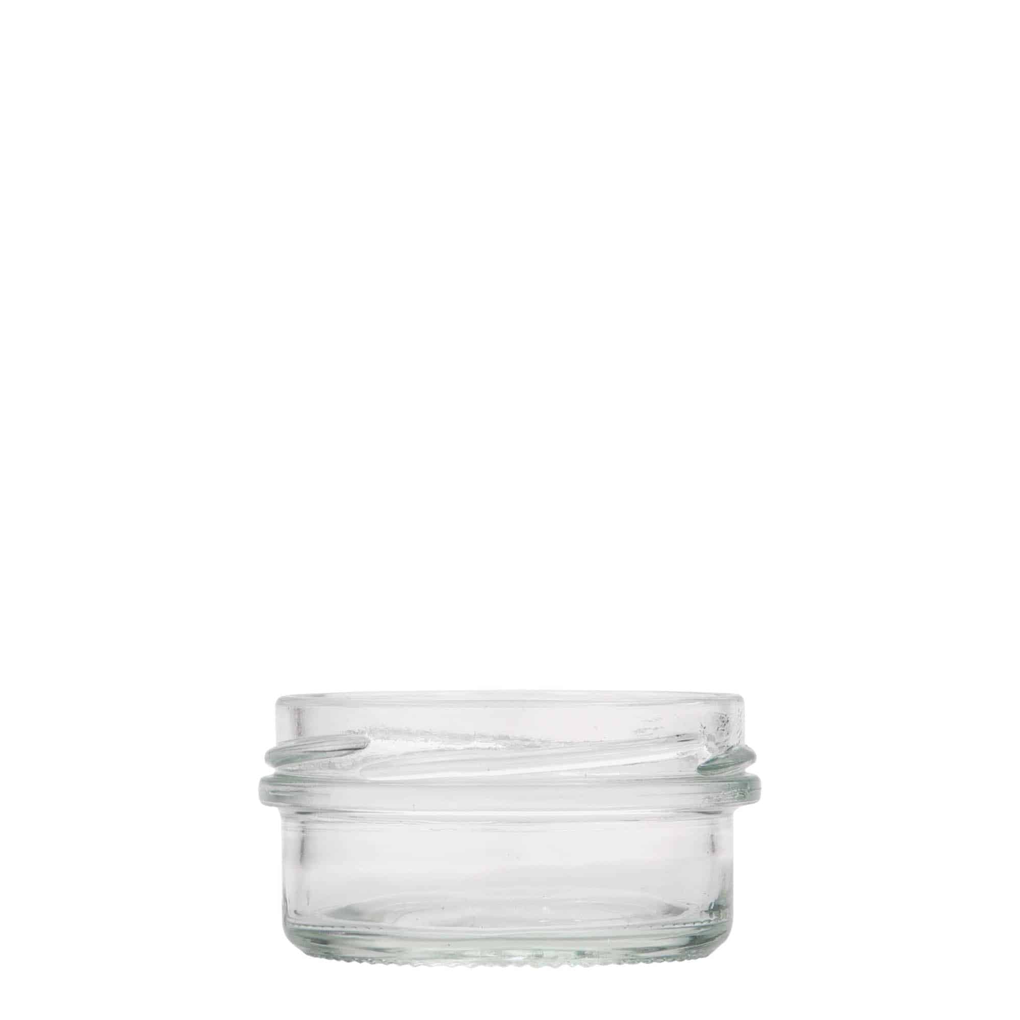 65 ml litteä sylinterimäinen lasipurkki, suu: Twist-Off (TO 66)