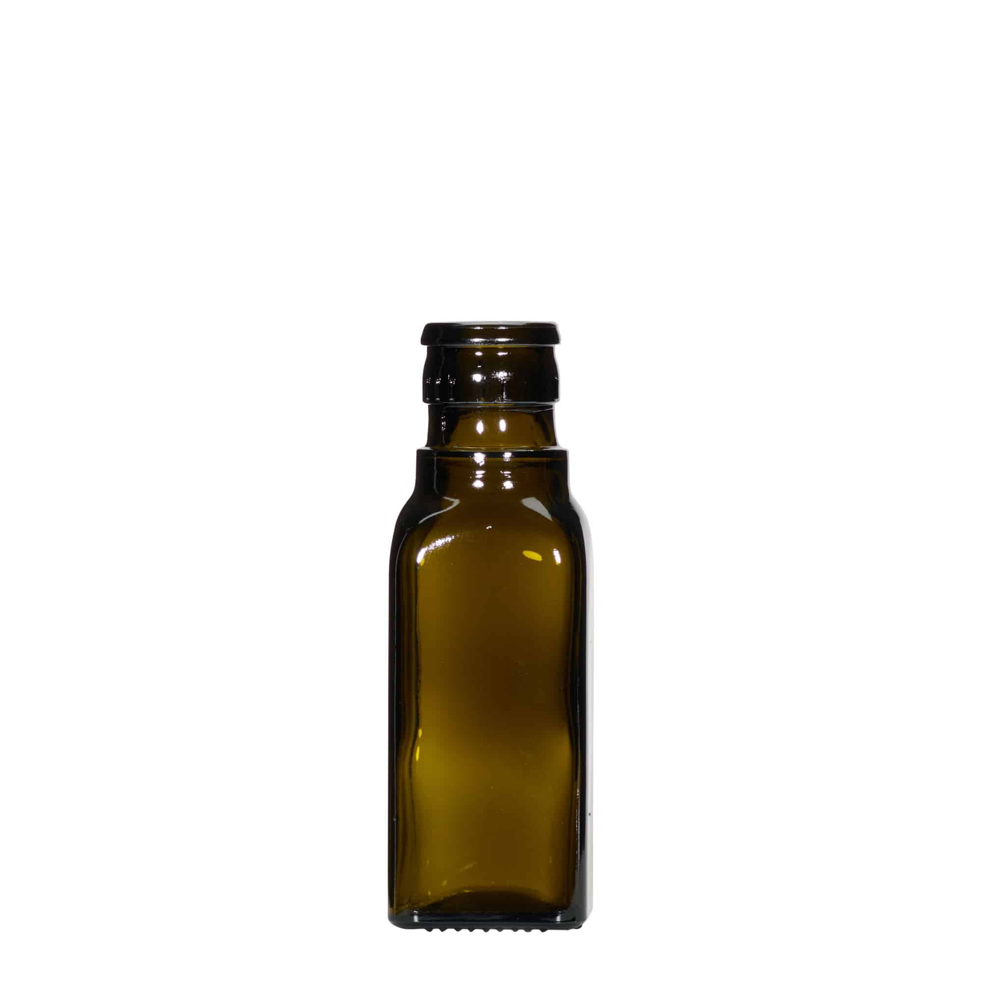 100 ml etikka-/öljypullo 'Quadra', lasia, neliömäinen, antiikkivihreä, suuaukko: DOP