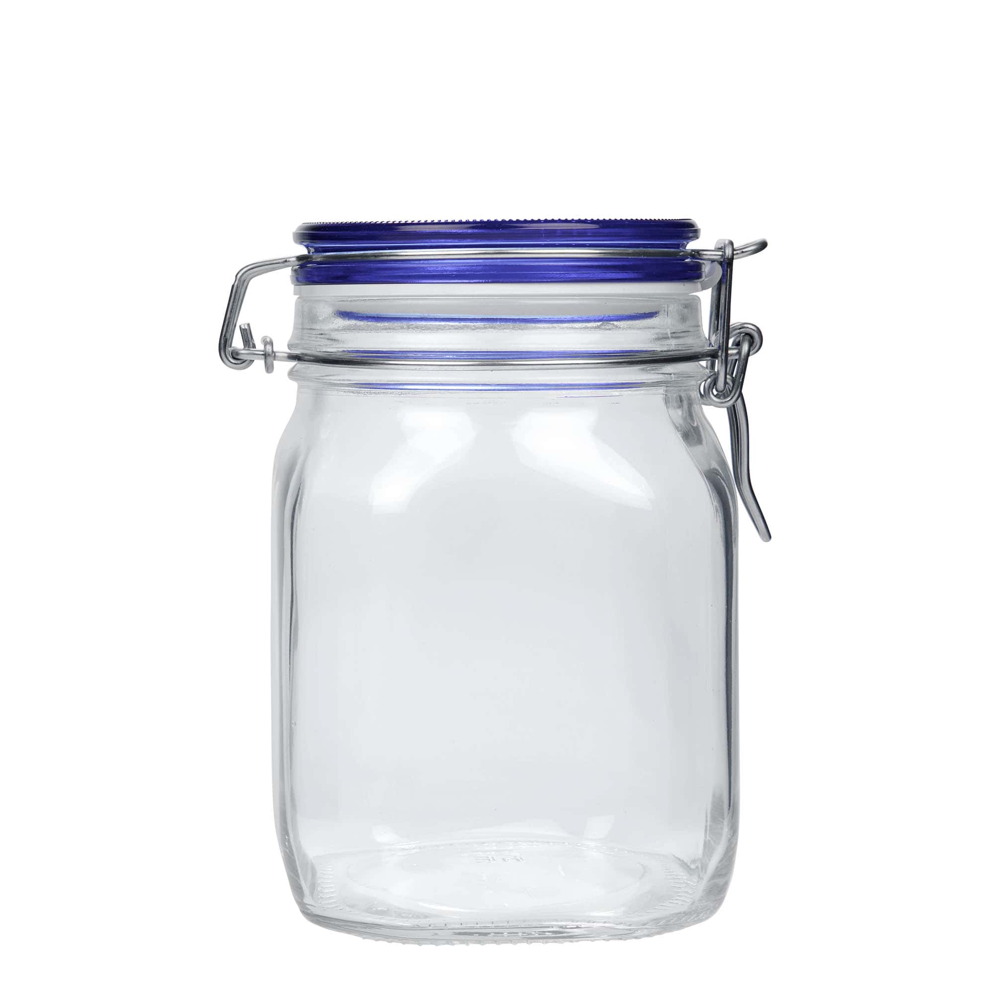 1000 ml patenttikorkkilasipurkki 'Fido' Blue Top, neliö, suu: patenttikorkki 1000 ml patenttikorkkilasipurkki 'Fido' Blue Top, neliö, suu: patenttikorkki