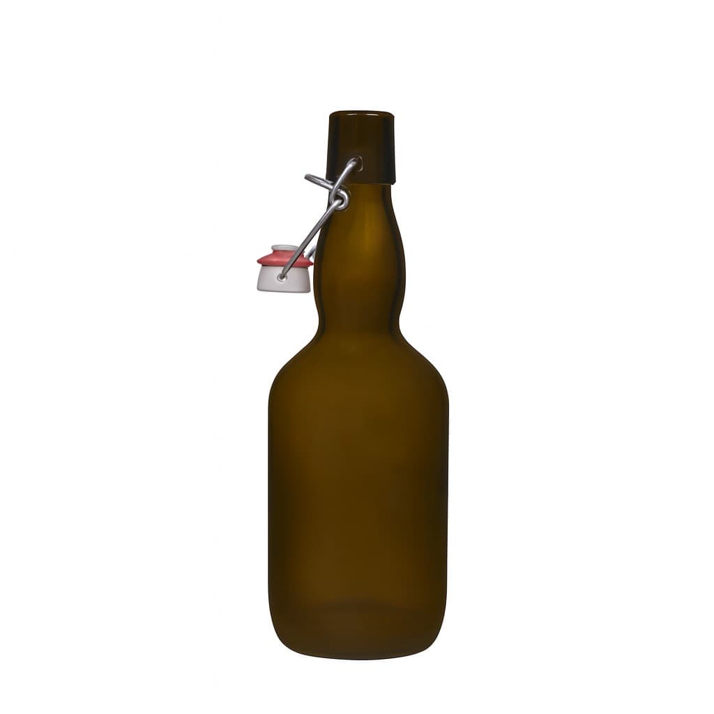 500 ml olutpullo kurkkukaulalla, lasia, antiikkivihreä, suukappale: lukitusmekanismi