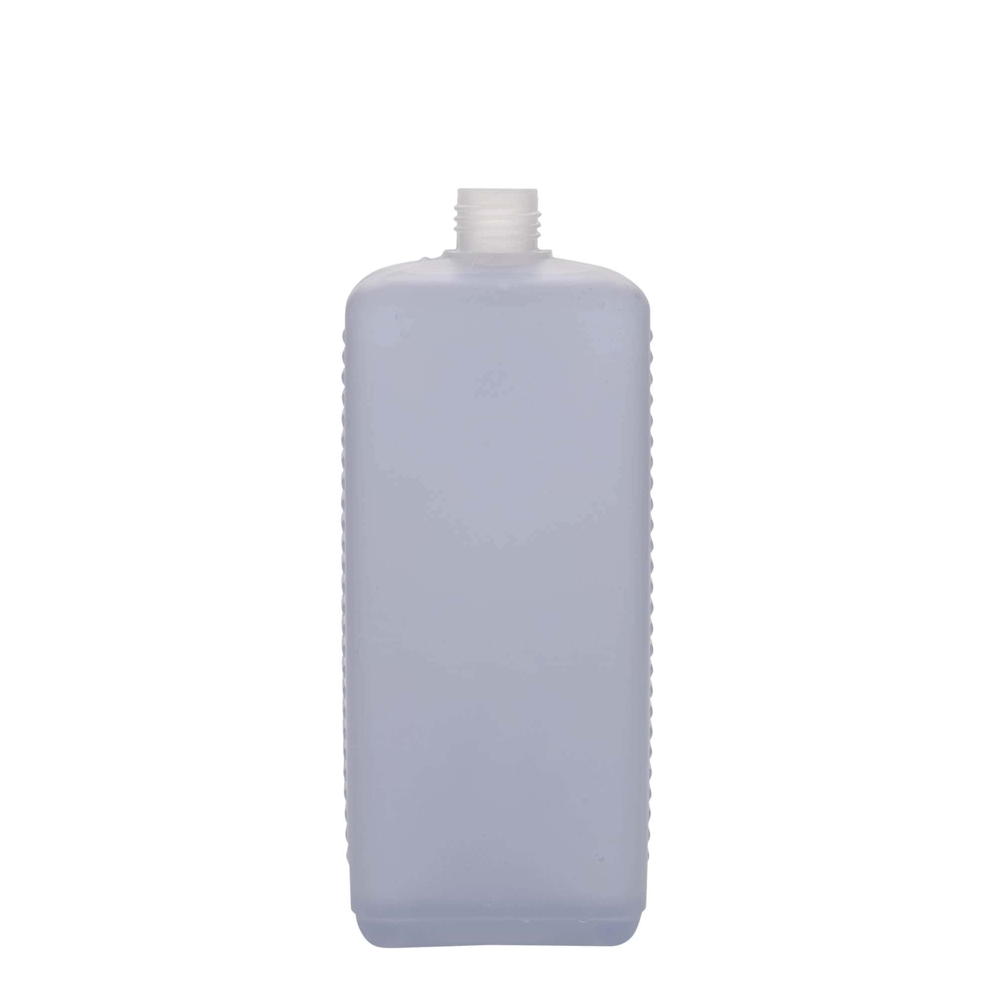 1 000 ml kanisteripullo, suorakaiteen muotoinen, HDPE-muovia, luonnonvärinen, suuaukon koko: DIN 25 EPE