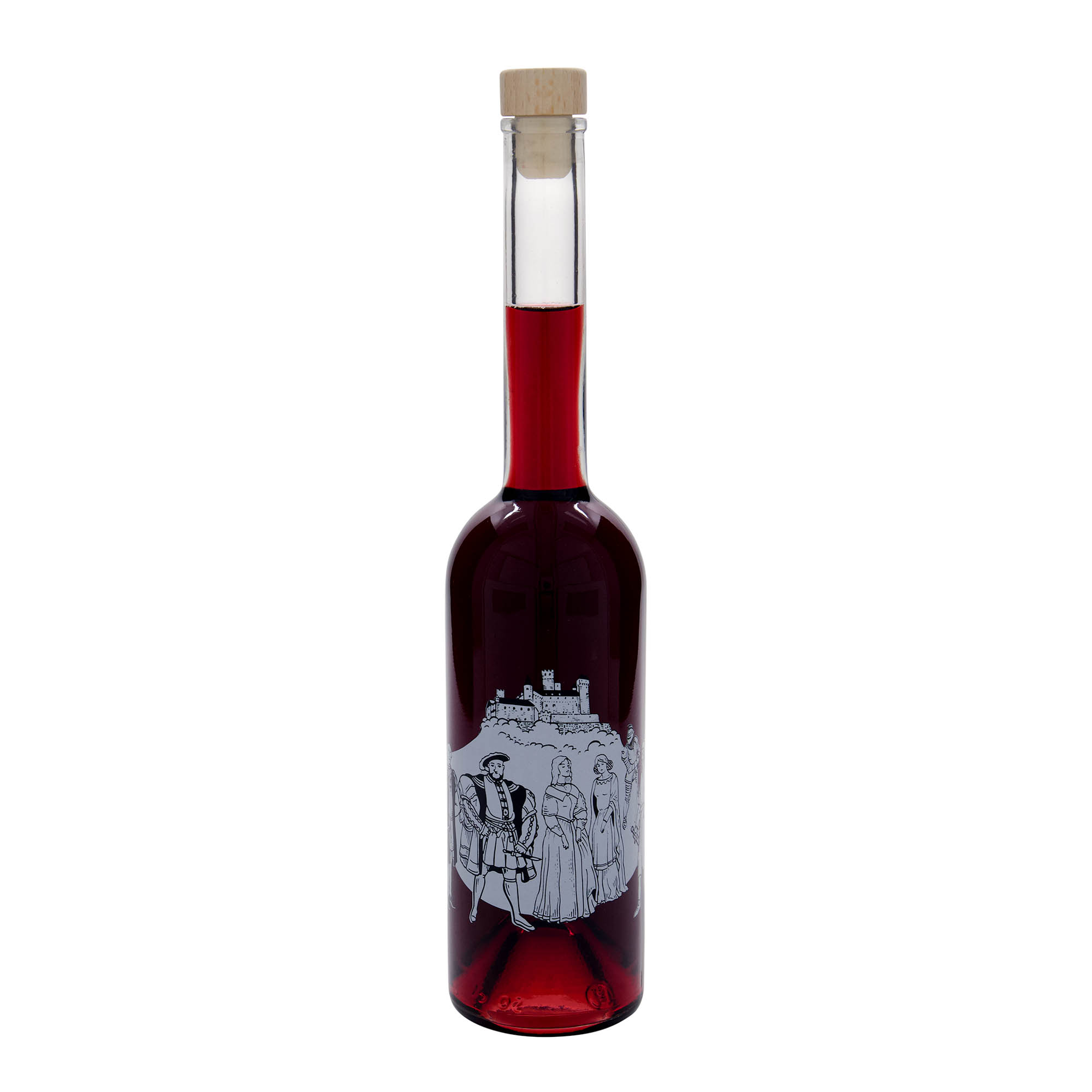 500 ml lasipullo 'Opera', kuva-aihe: Keskiaika, suuaukko: korkki