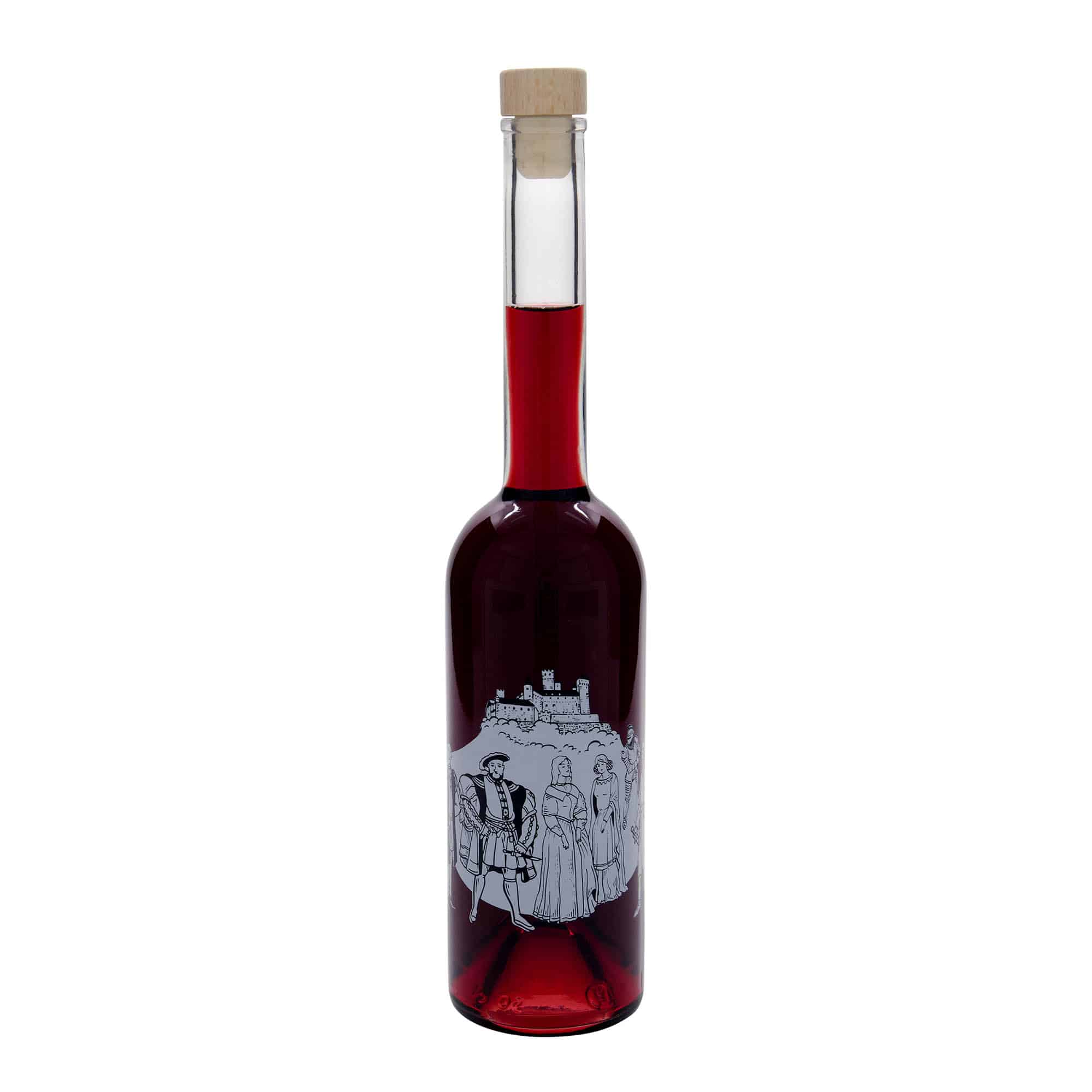 500 ml lasipullo ”Opera”, kuva-aihe: Keskiaika, suuaukko: korkki