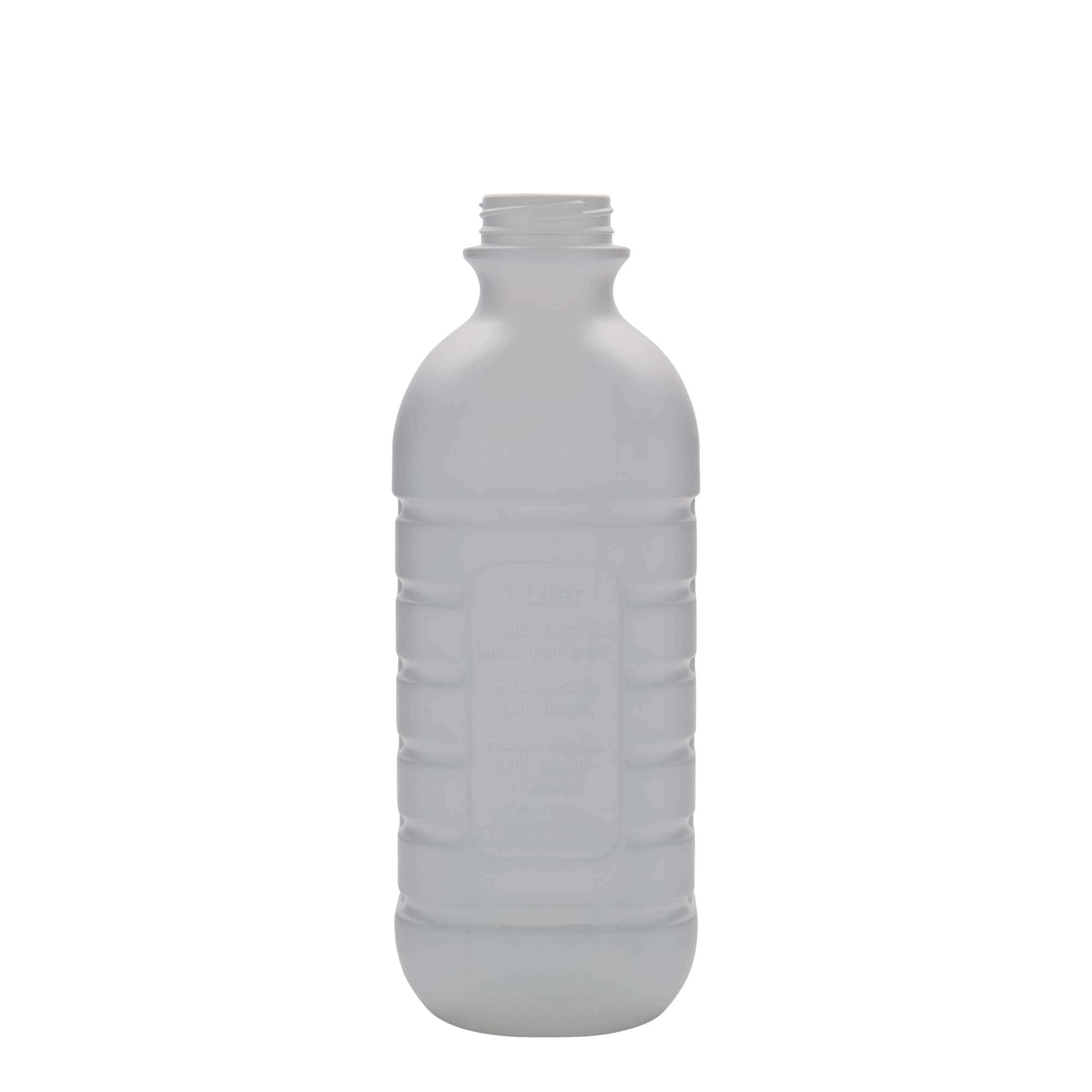 1 000 ml maitopullo, suorakulmainen, HDPE-muovia, valkoinen, suuaukko: PEHD40