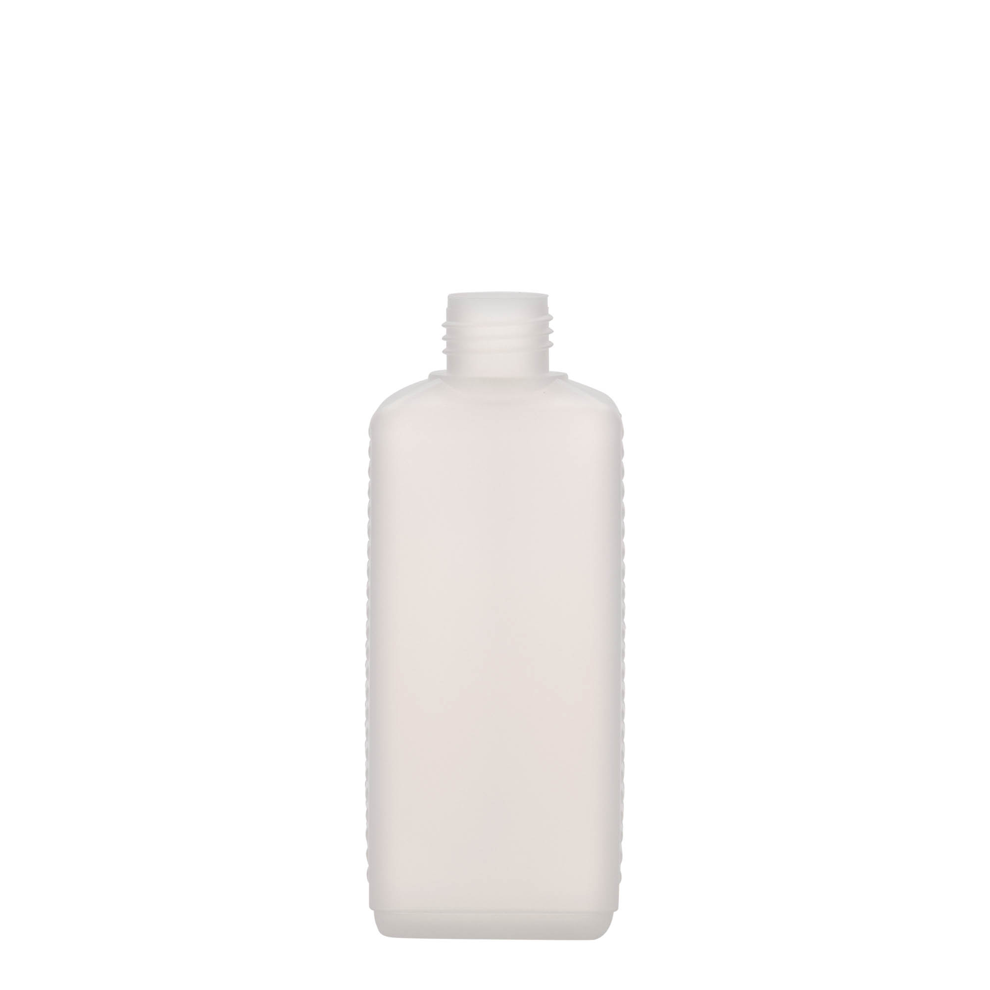 250 ml kanisteripullo, suorakaiteen muotoinen, HDPE-muovia, luonnonvärinen, suuaukko: DIN 25 EPE