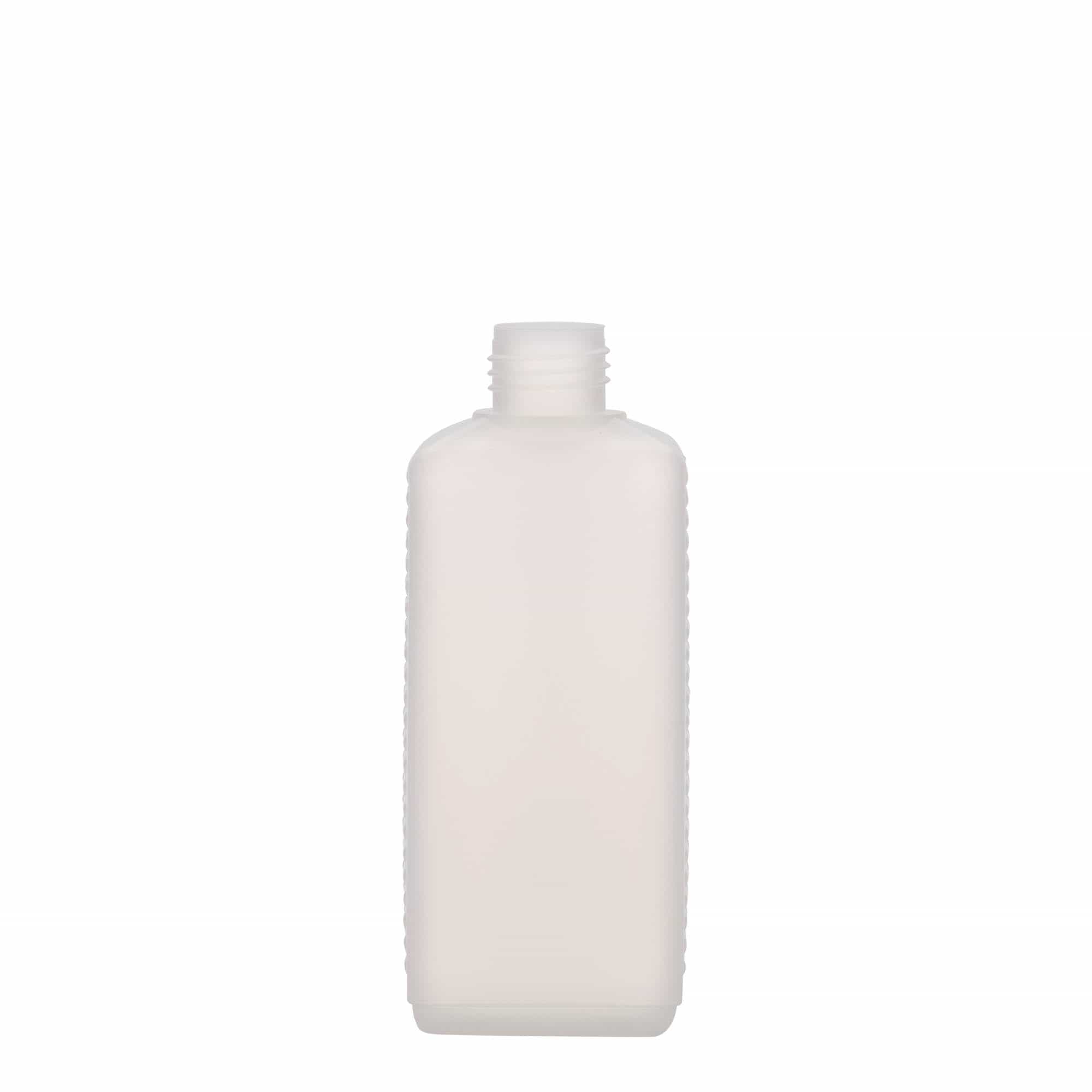 250 ml kanisteripullo, suorakaiteen muotoinen, HDPE-muovia, luonnonvärinen, suuaukko: DIN 25 EPE 250 ml kanisteripullo, suorakaiteen muotoinen, HDPE-muovia, luonnonvärinen, suuaukko: DIN 25 EPE