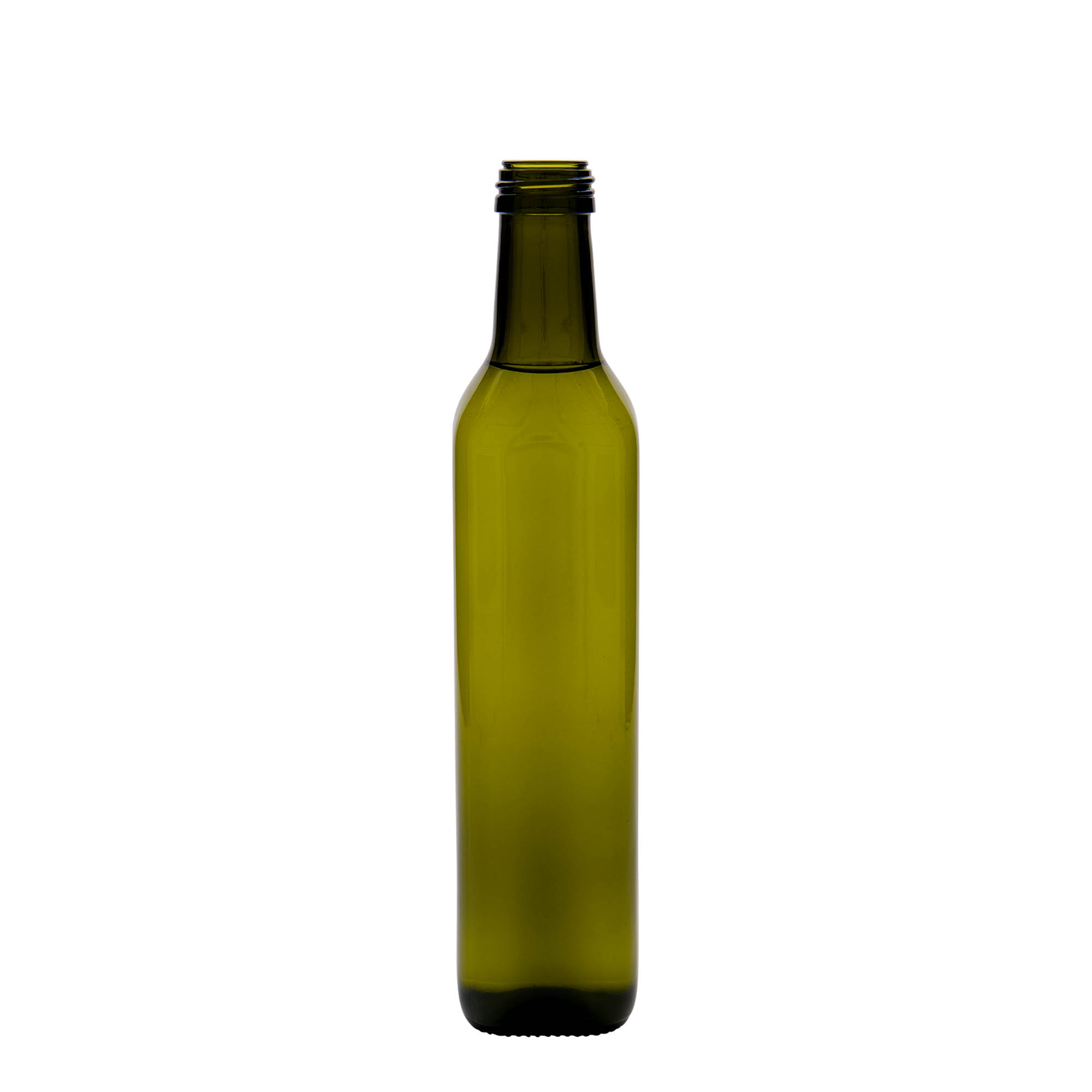 500 ml lasipullo 'Marasca', neliö, antiikinvihreä, suu: PP 31,5