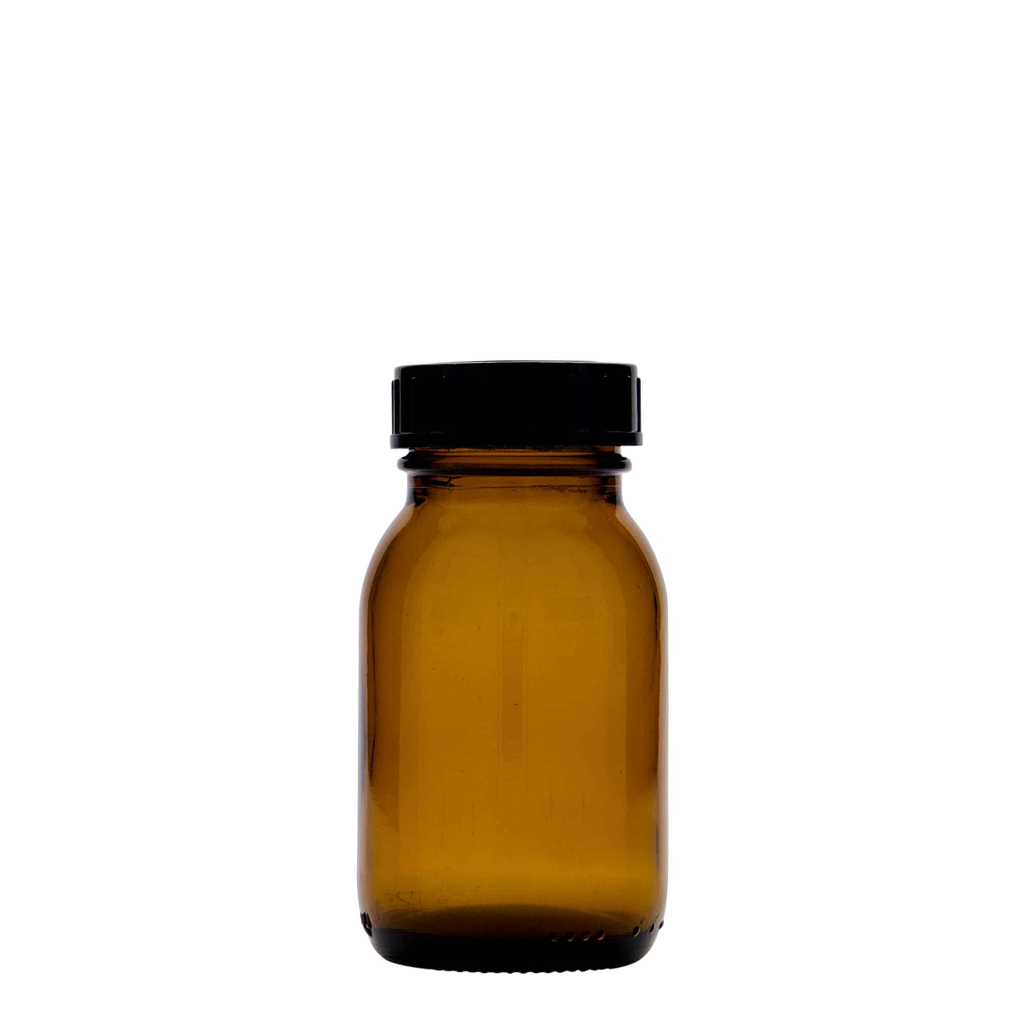 125 ml leveäkaulainen lasi, ruskea, suuaukon koko: DIN 40