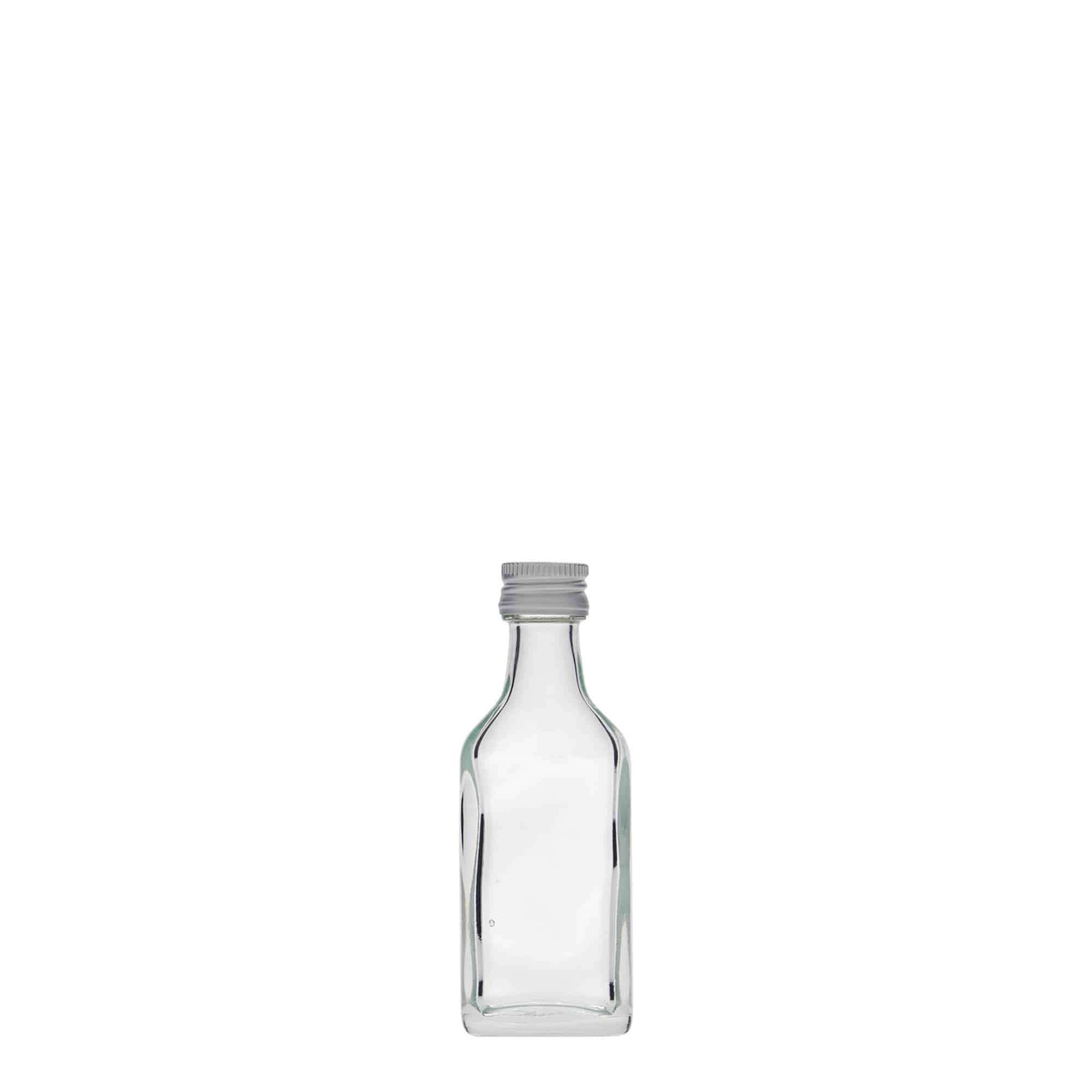 20 ml taskupullo, suorakulmainen, lasia, suuaukko: PP 18