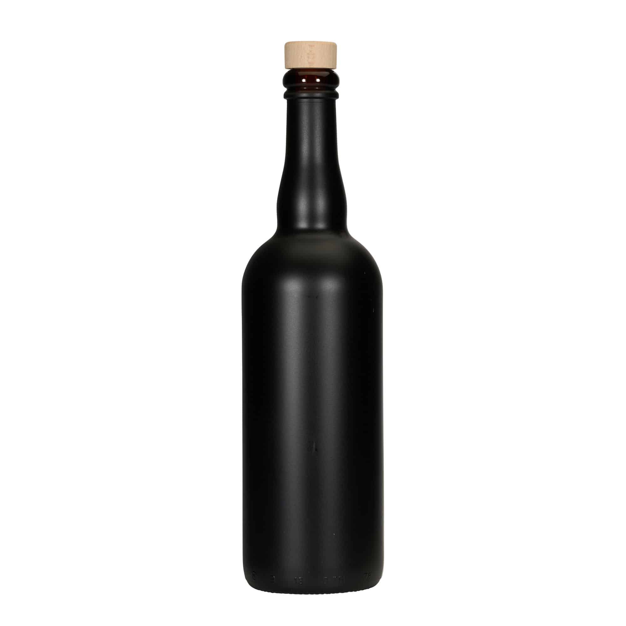 750 ml olutpullo Belgia, lasi, musta, suu: korkki