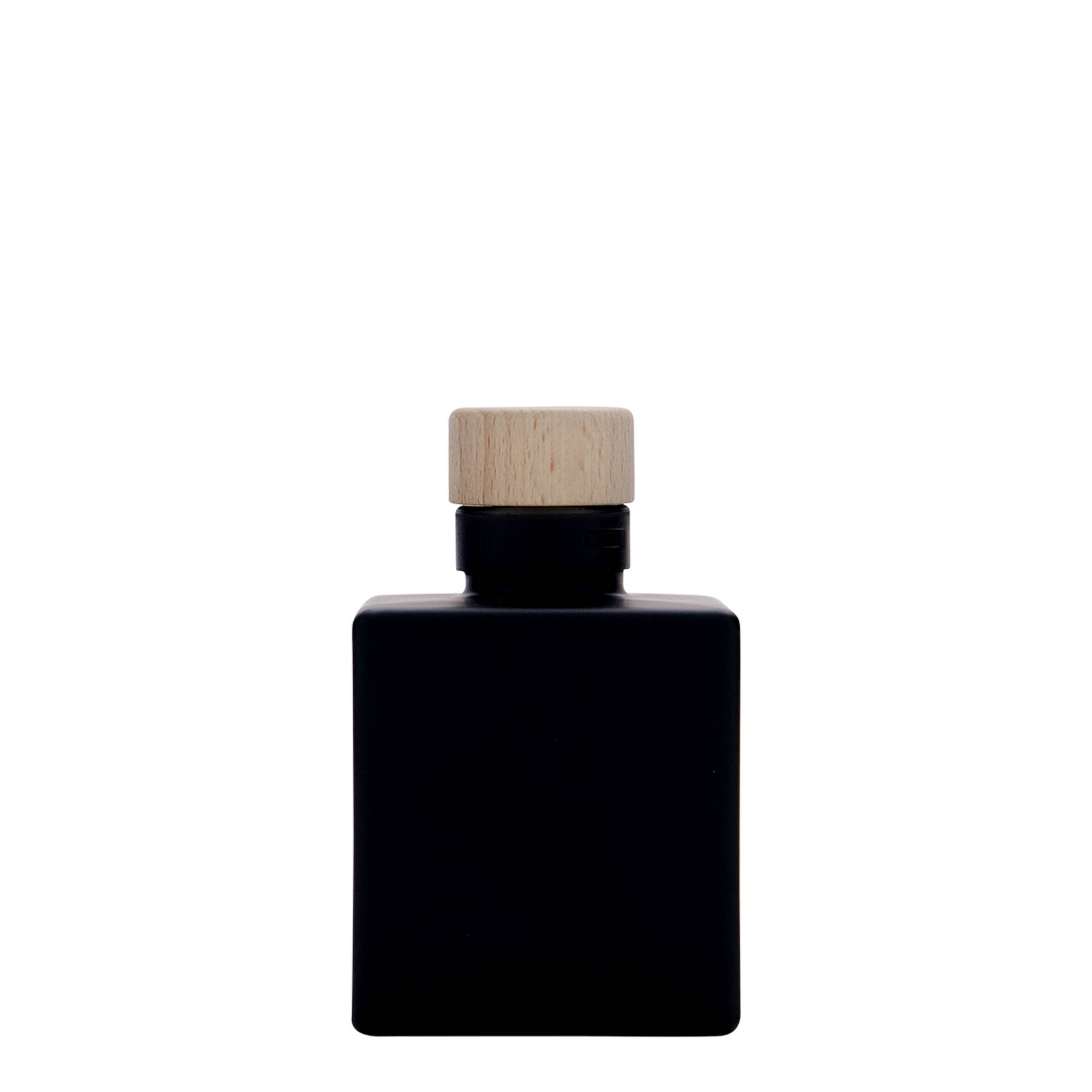 100 ml lasipullo 'Cube', neliö, musta, suuaukko: korkki 100 ml lasipullo 'Cube', neliö, musta, suuaukko: korkki