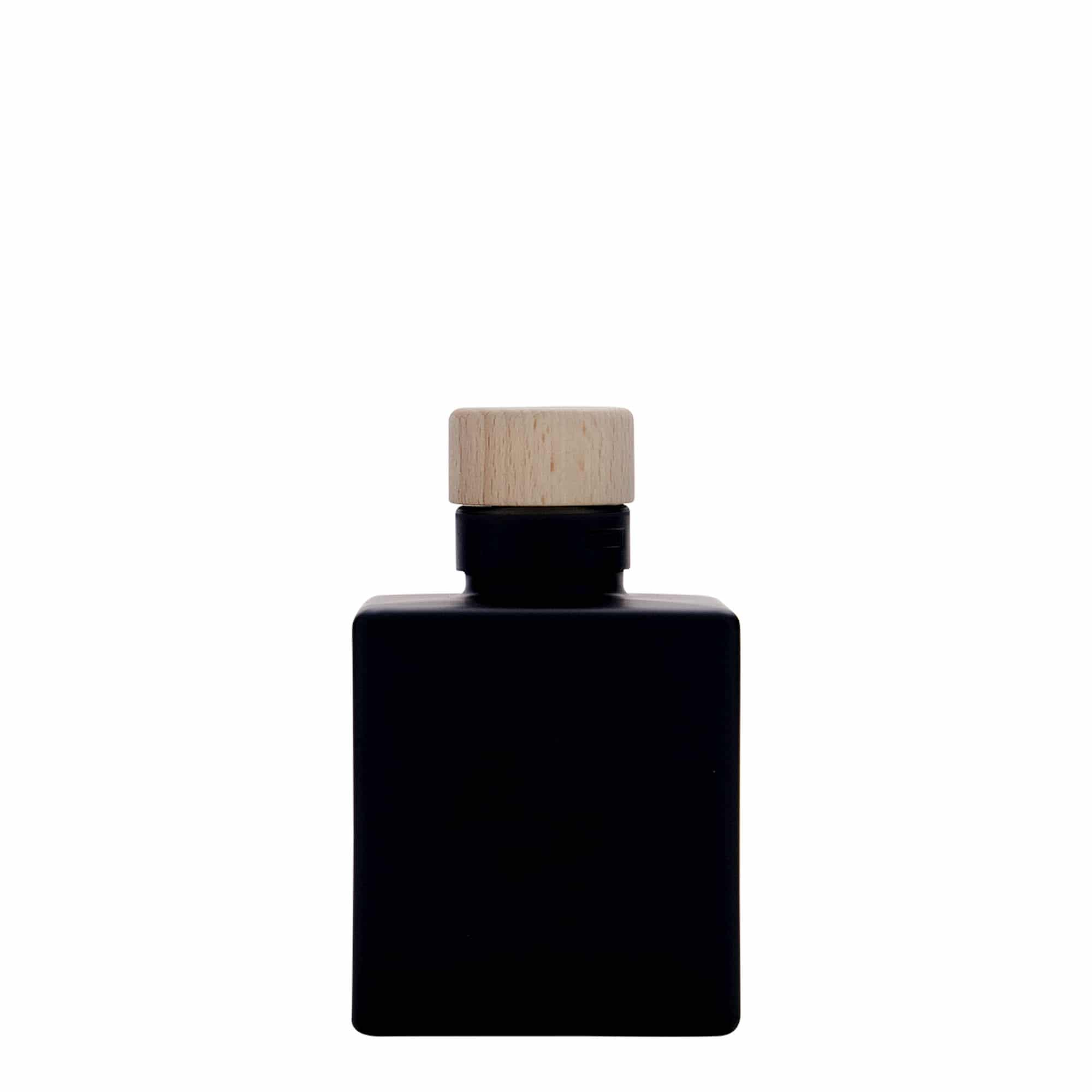 100 ml lasipullo ”Cube”, neliö, musta, suuaukko: korkki