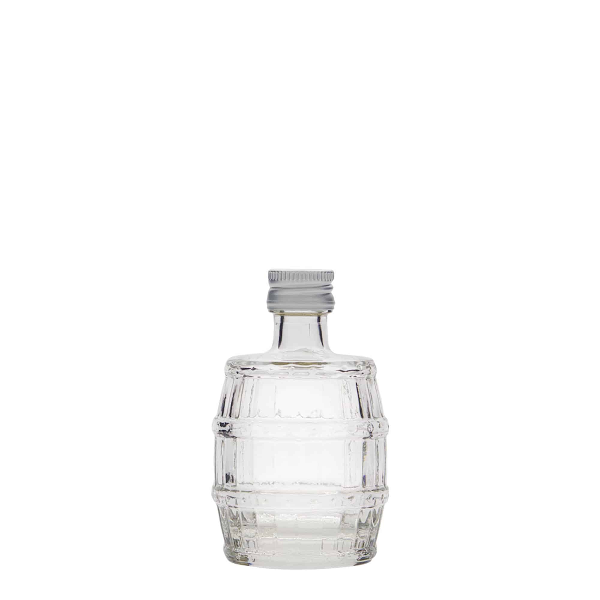 50 ml lasipullo 'tynnyri', suuaukon koko: PP 18