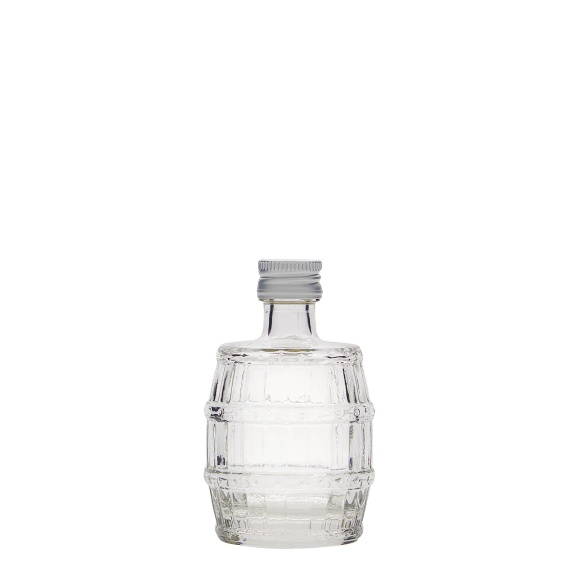 50 ml lasipullo 'tynnyri', suuaukon koko: PP 18 50 ml lasipullo 'tynnyri', suuaukon koko: PP 18