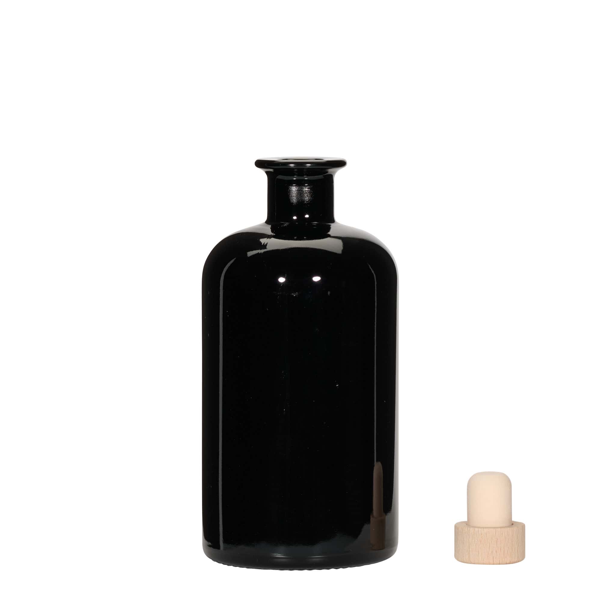 500 ml apteekkarin lasipullo, musta, suu: korkki