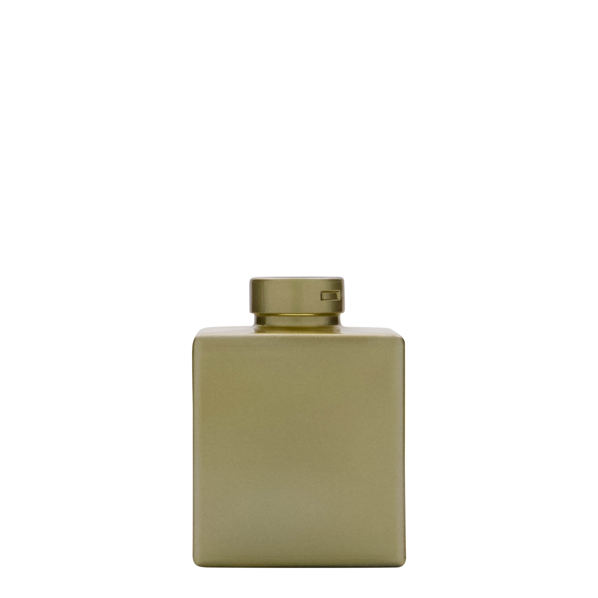 100 ml lasipullo 'Cube', neliskulmainen, kulta, suuaukko: korkki 100 ml lasipullo 'Cube', neliskulmainen, kulta, suuaukko: korkki