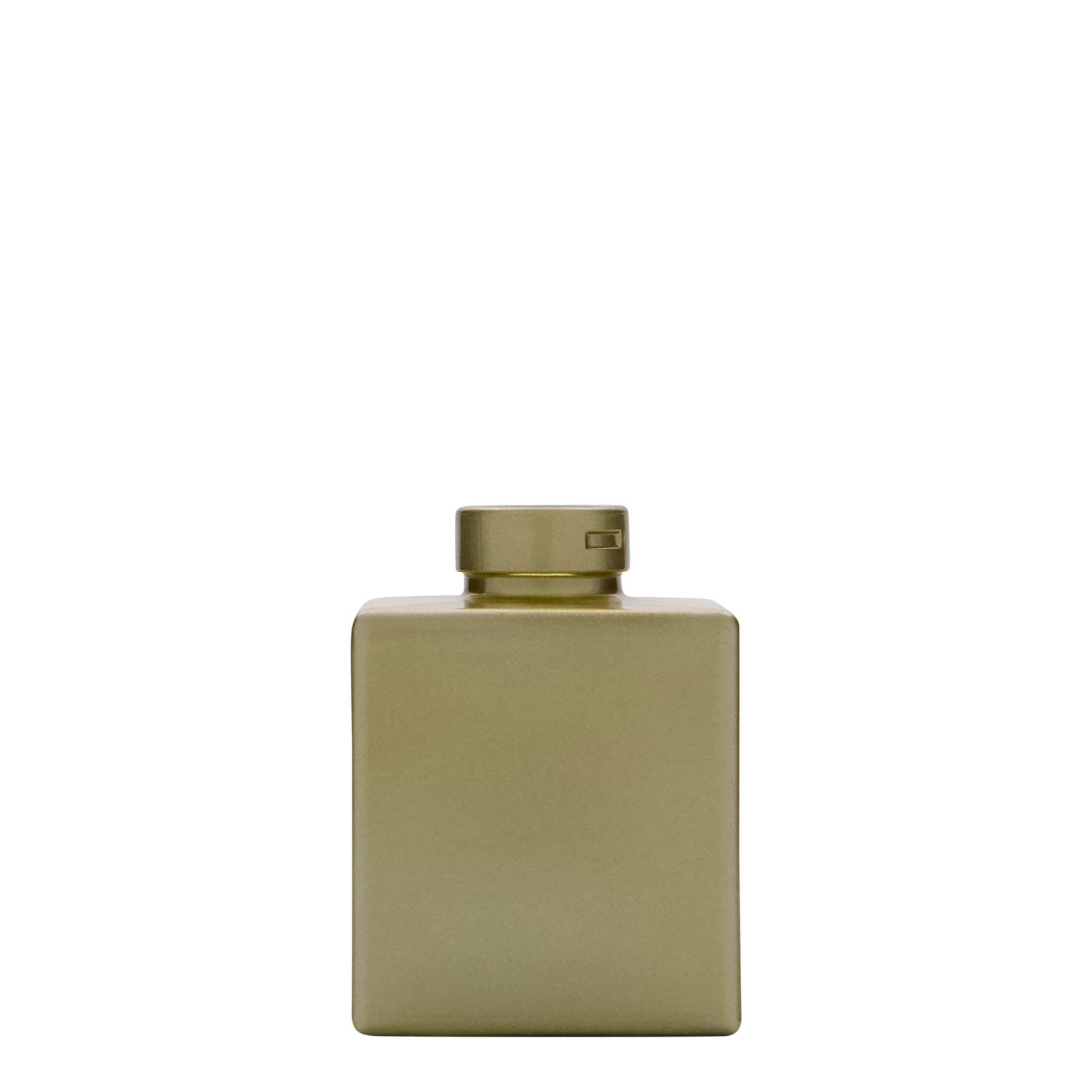 100 ml lasipullo 'Cube', neliskulmainen, kulta, suuaukko: korkki