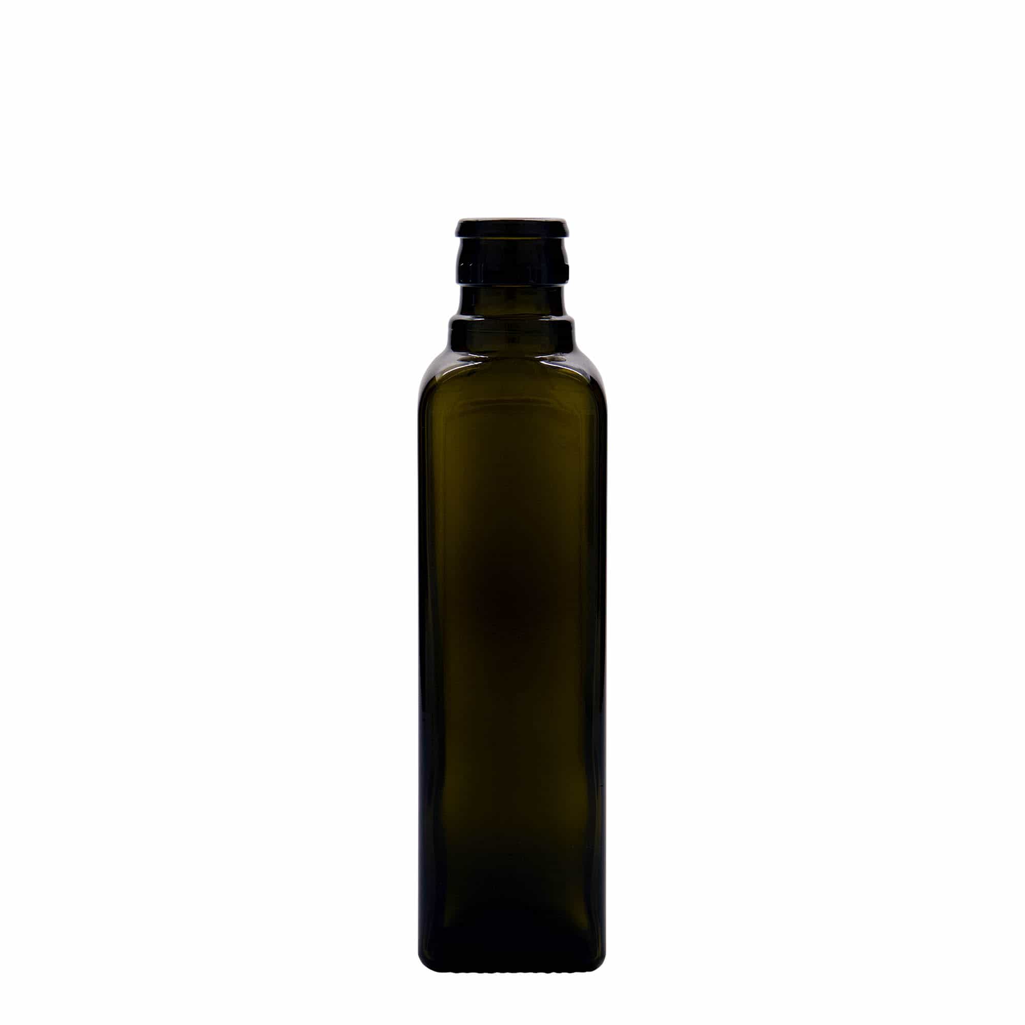 250 ml etikka-/öljypullo 'Quadra', lasia, neliönmuotoinen, antiikkivihreä, suuaukko: DOP