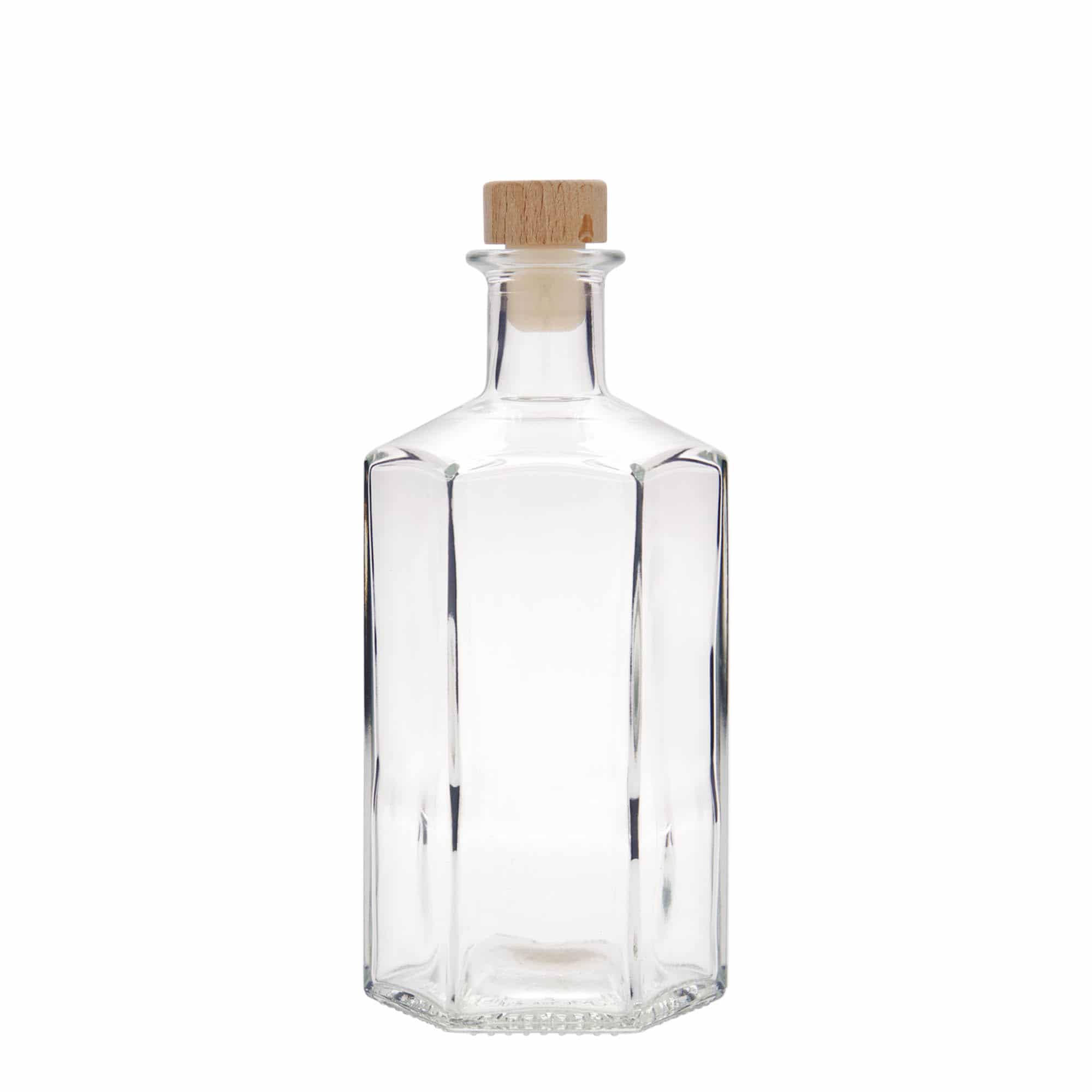 500 ml apteekkarin lasipullo 'Jimmy', kuusikulmainen, suu: korkki