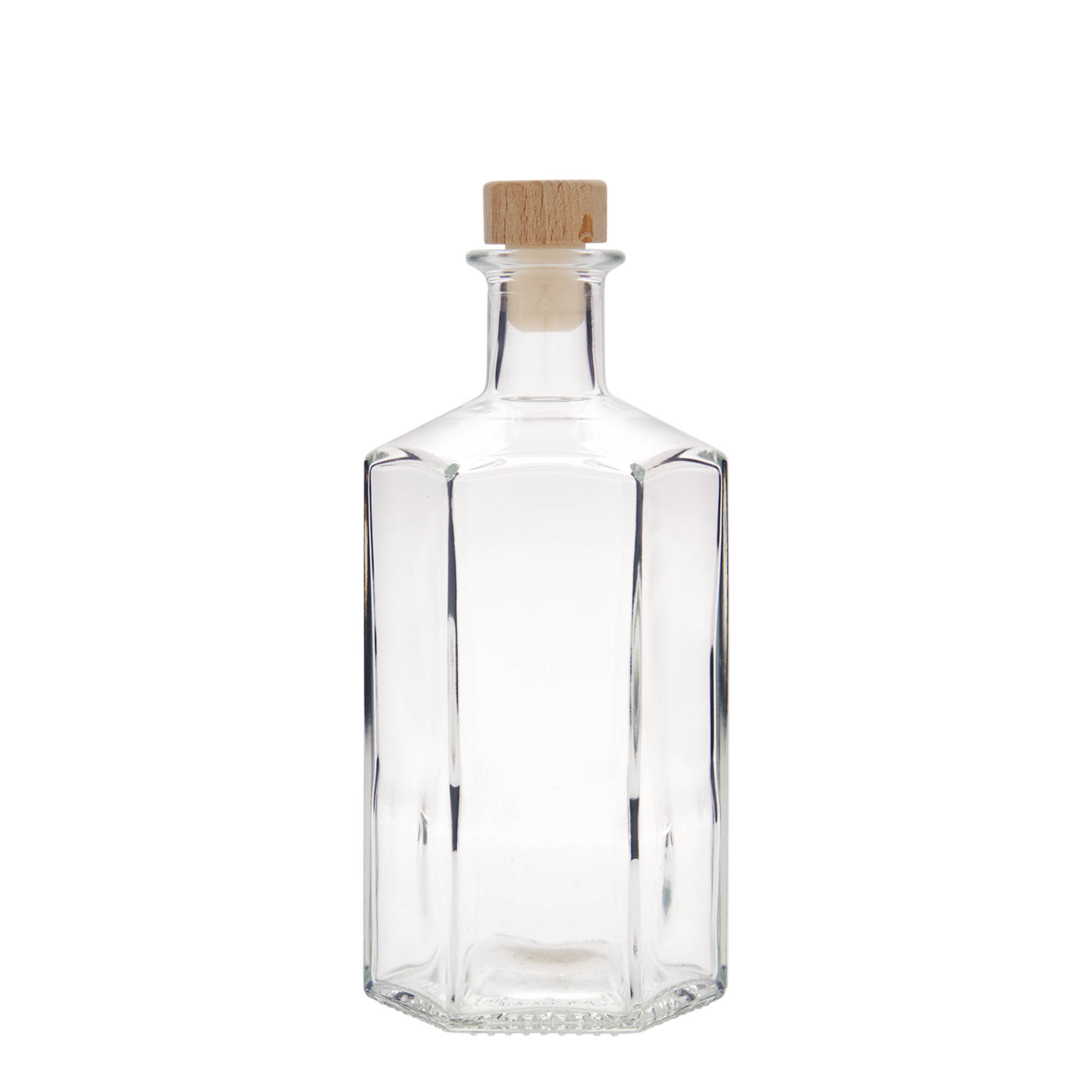 500 ml lasipullo apteekkarille 'Jimmy', kuusikulmainen, suuaukko: korkki