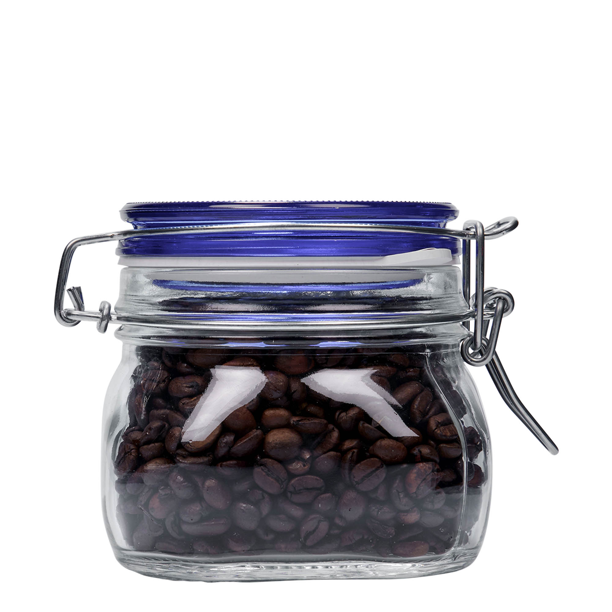 500 ml langallinen lasipurkki 'Fido' sininen kansi, neliömäinen, suu: langallinen suljin