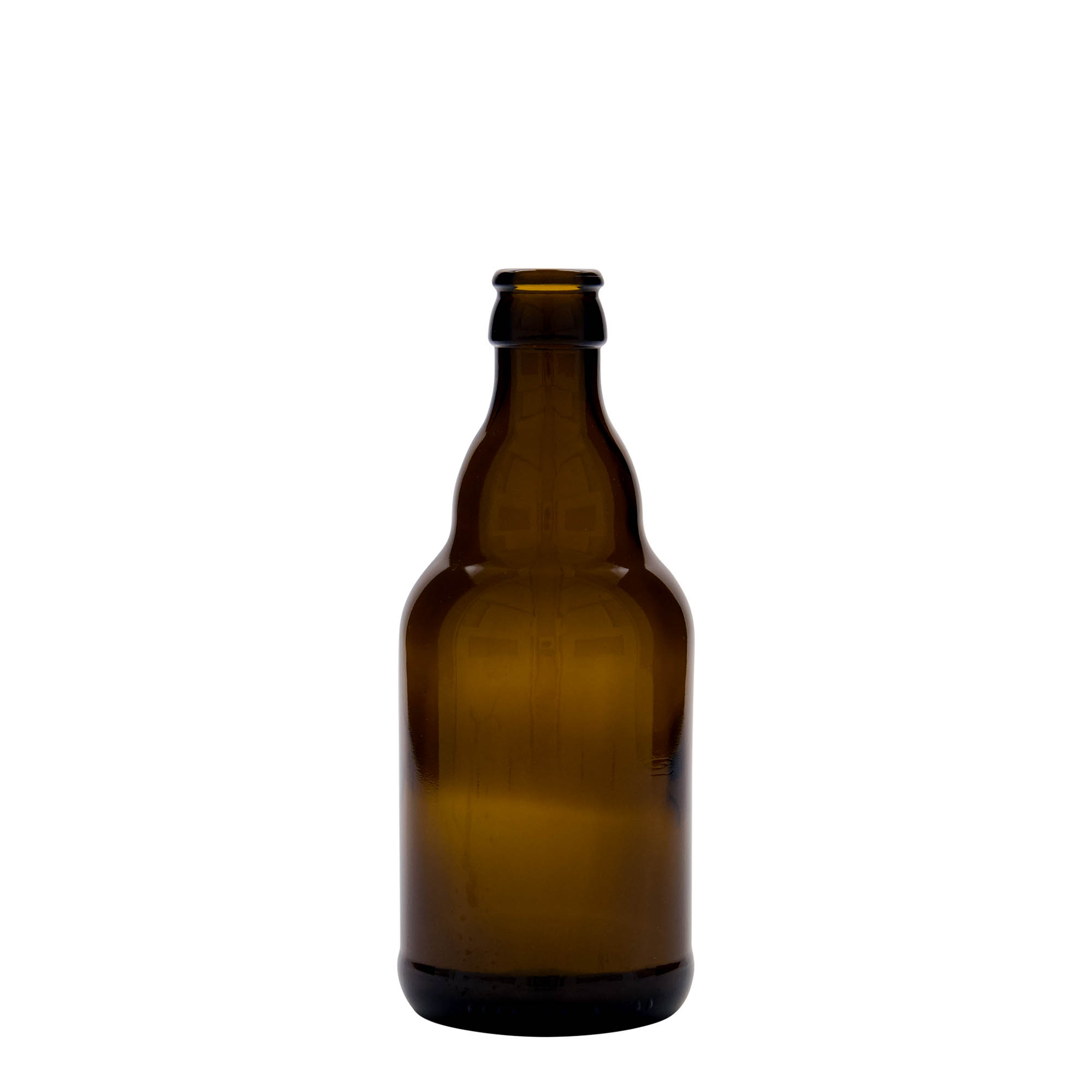 330 ml olutpullo ”Steinie”, lasia, ruskea, suuaukko: kruunukorkki