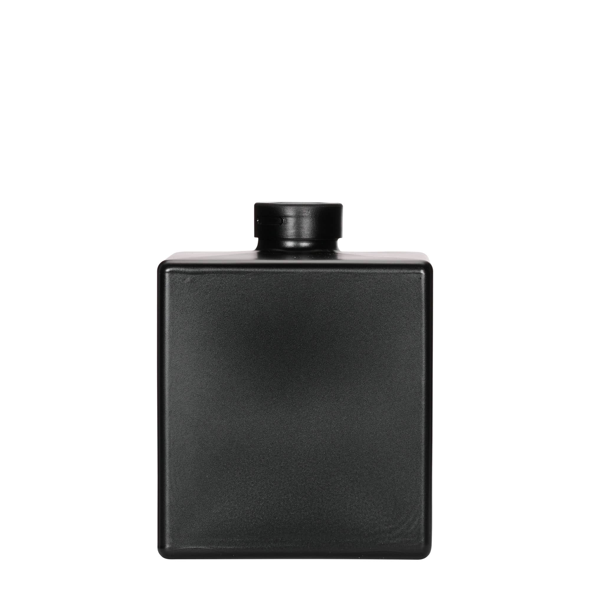 500 ml lasipullo 'Cube', neliö, musta, suu: korkki