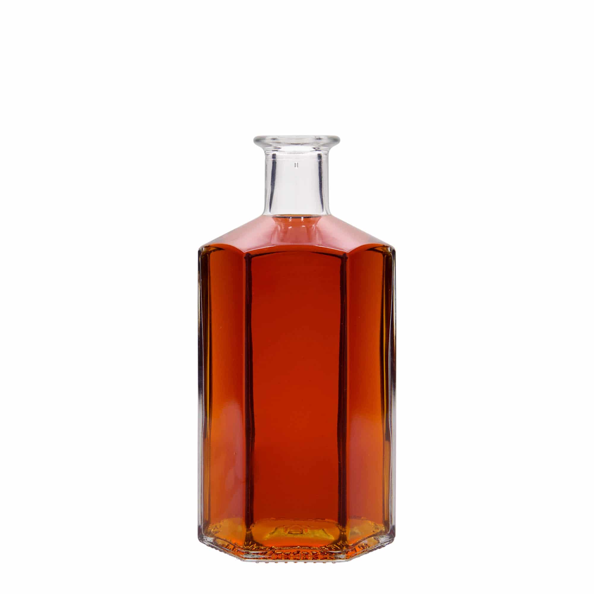 500 ml apteekkarin lasipullo 'Jimmy', kuusikulmainen, suu: korkki