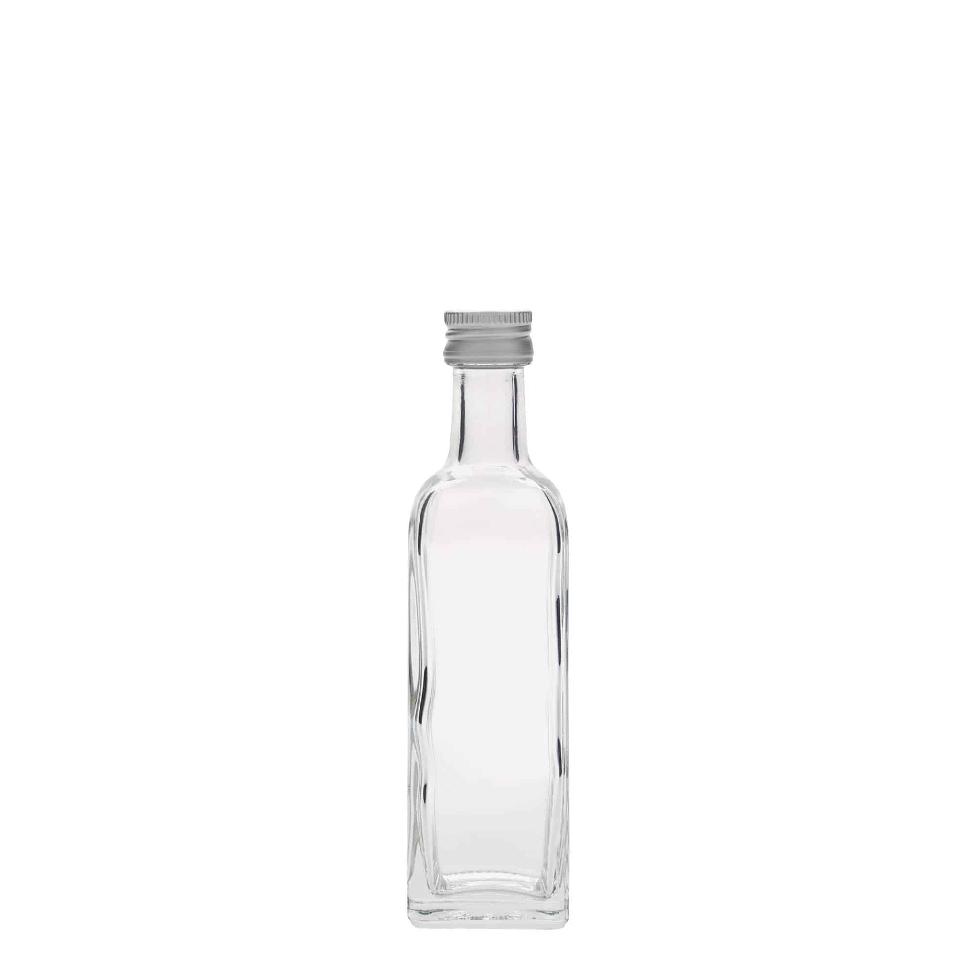 60 ml lasipullo ”Marasca”, neliömäinen, suuaukko: PP 18