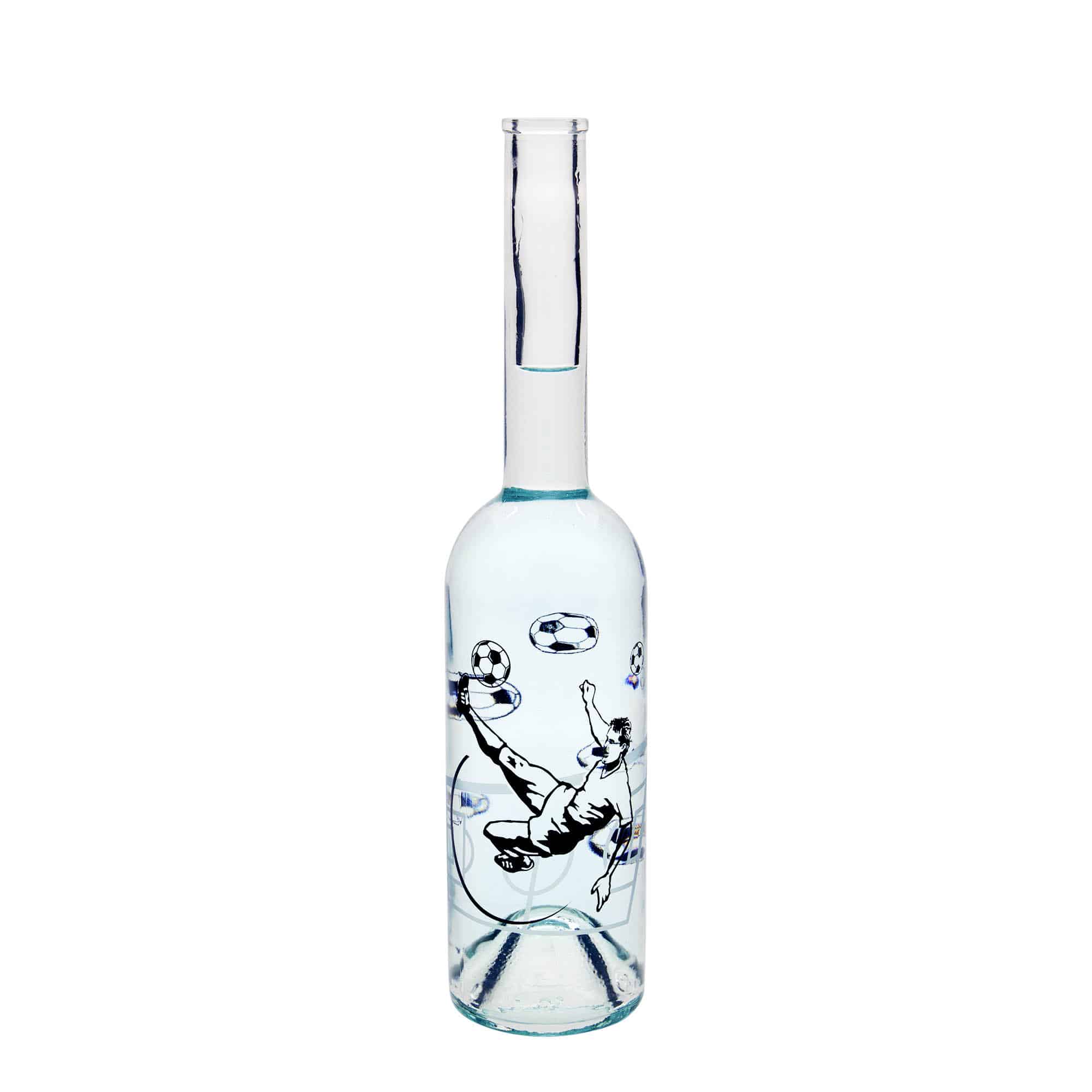 500 ml lasipullo 'Ooppera', kuvio: jalkapalloilija, suu: korkki