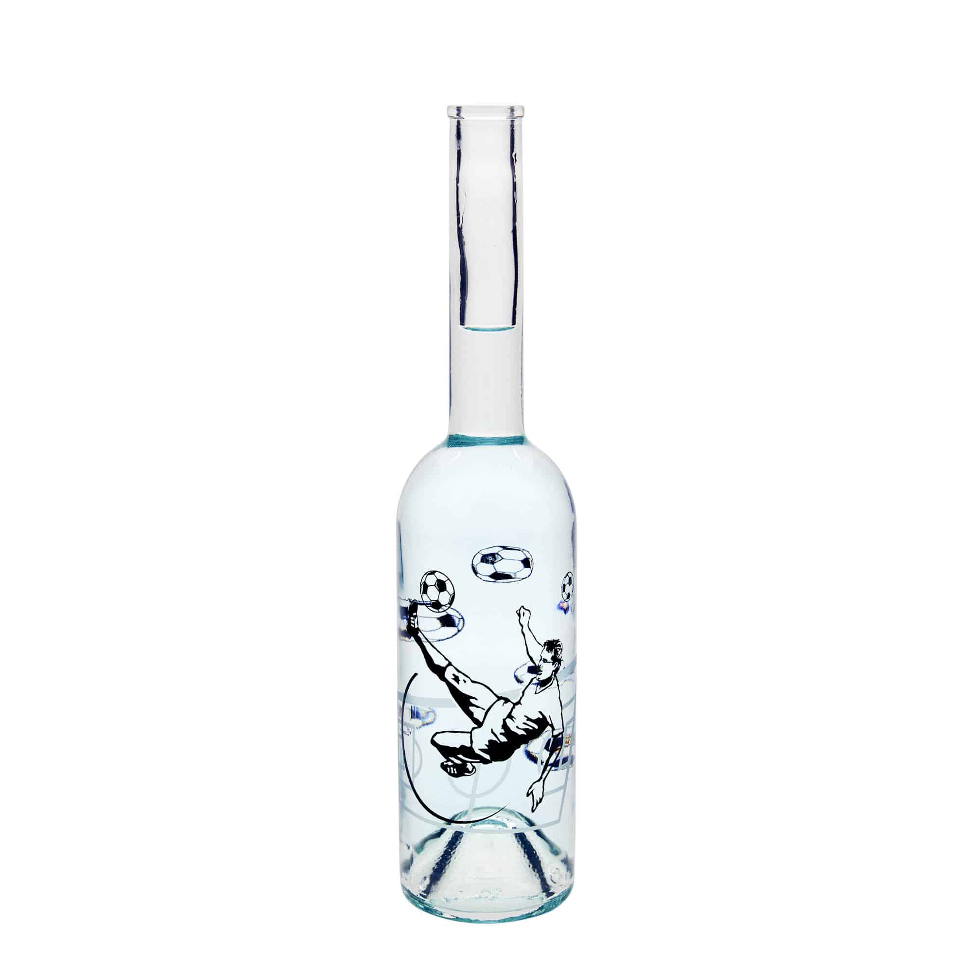 500 ml lasipullo 'Opera', kuvio: jalkapalloilija, suuaukko: korkki