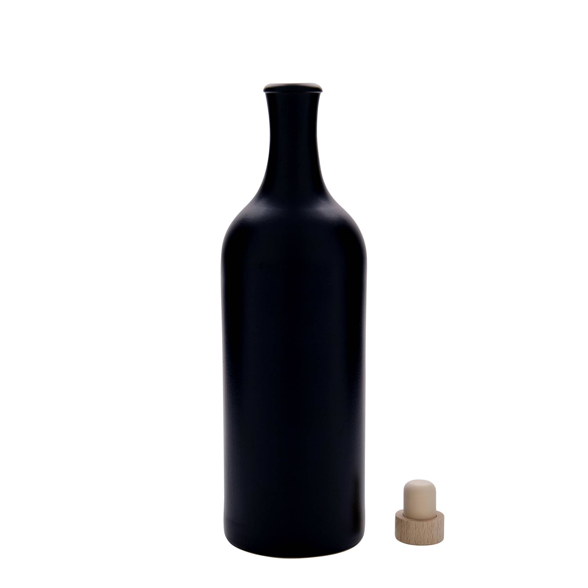 750 ml pitkäkaulainen saviruukku, musta, suuaukko: korkki