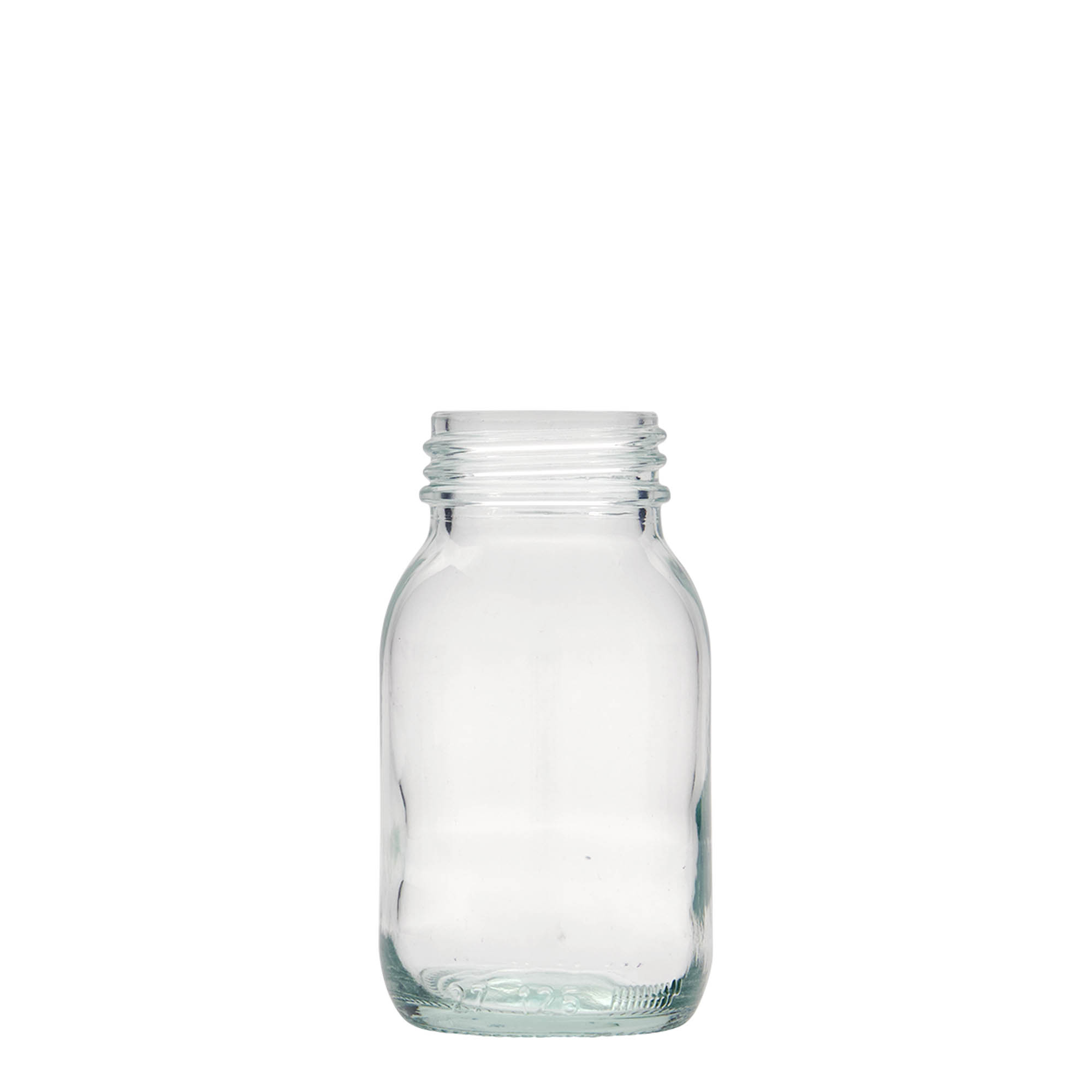 125 ml leveäkaulainen lasi, suuaukko: DIN 40